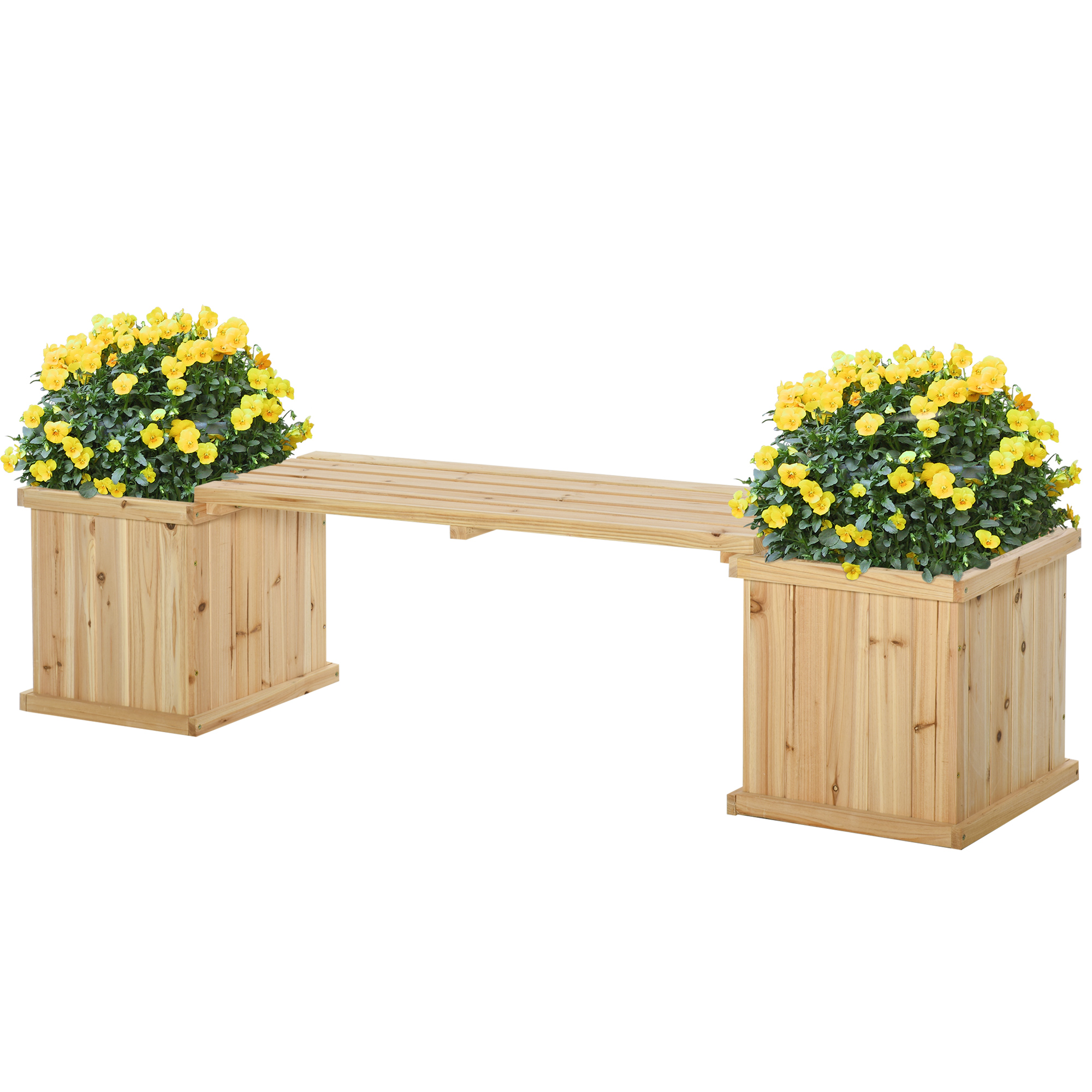 37L Wooden Garden Planter & Bench Combination Raised Bed Patio Park Natural 176 — image 4