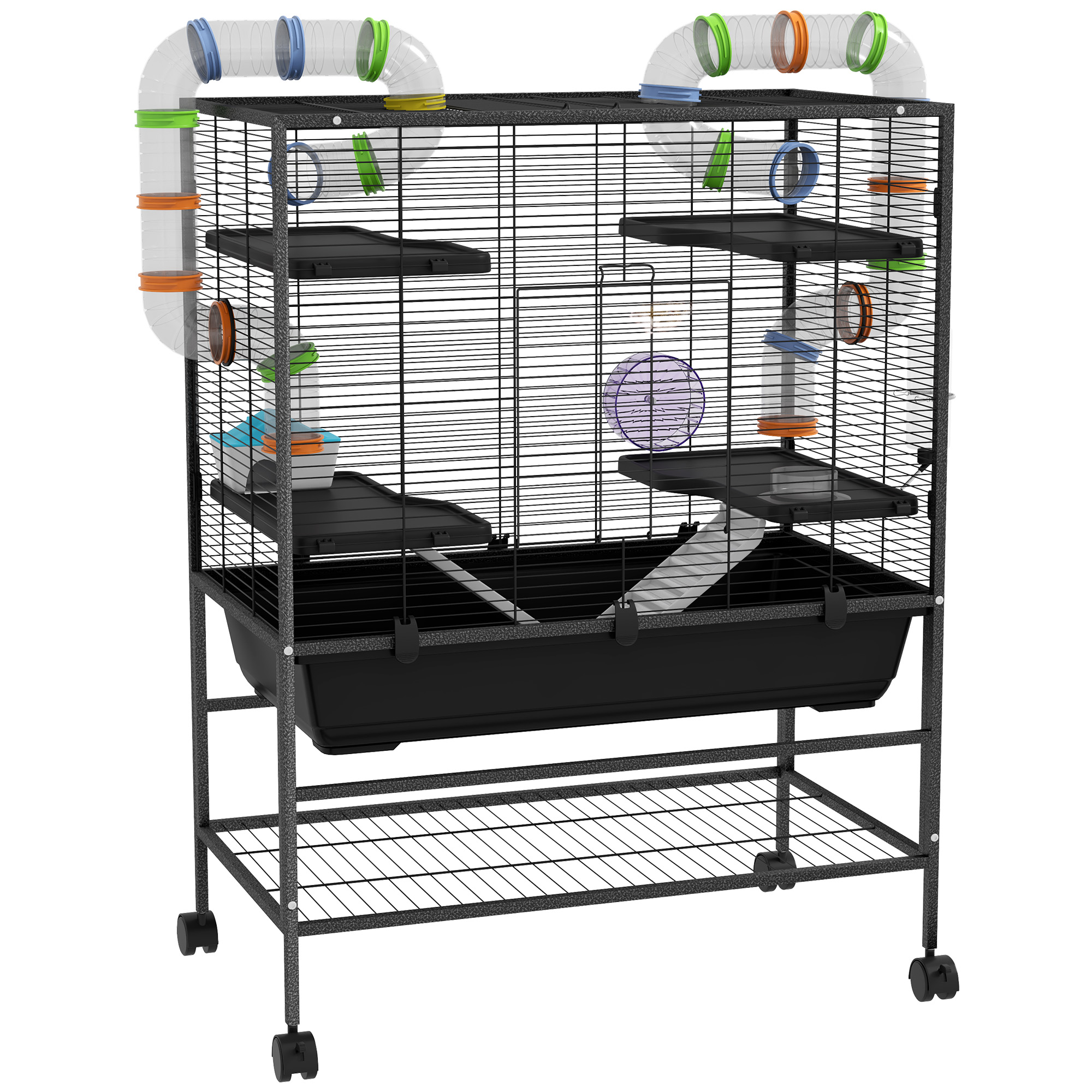 Large Hamster Cage,Gerbil Cage With Tubes,Storage Shelf,Ramps,Platforms,Running Wheel-Black detail photo 1