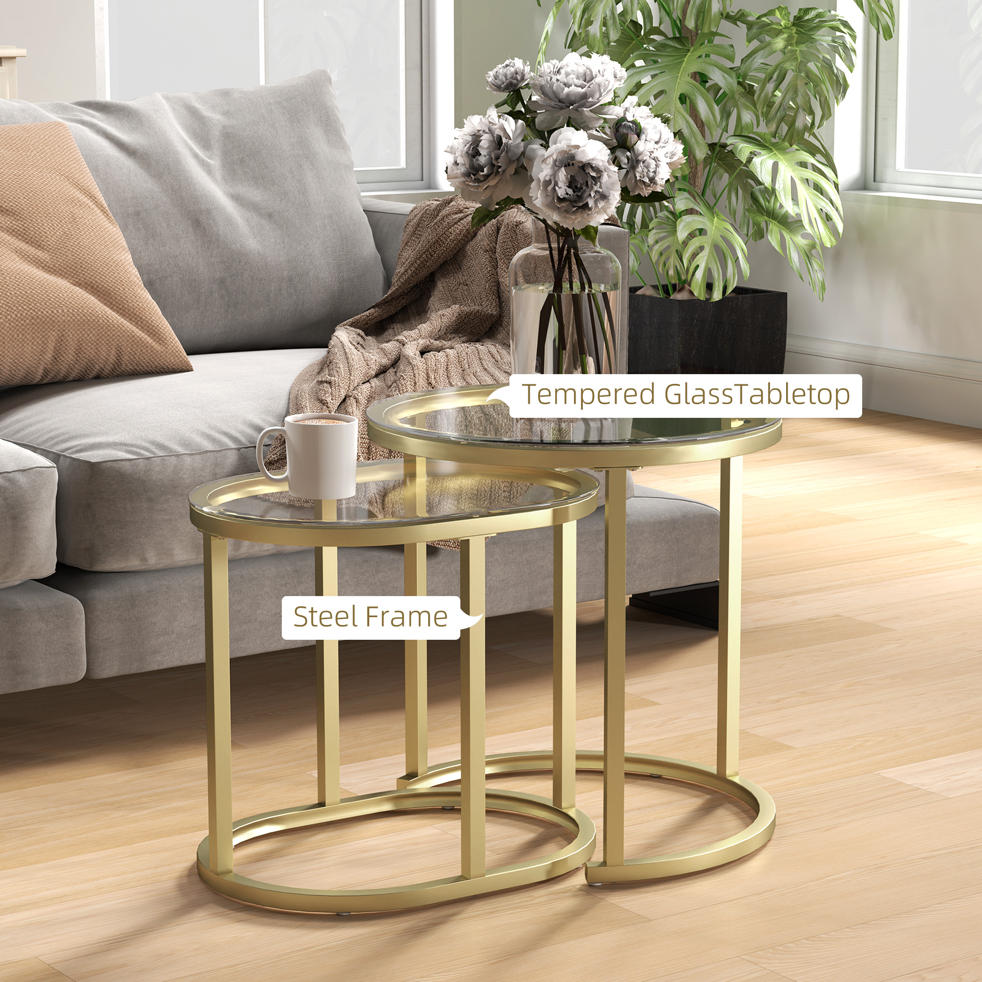 Nest Of Tables With Steel Frame And Tempered Glass Tabletop,Modern Coffee Table — image 3