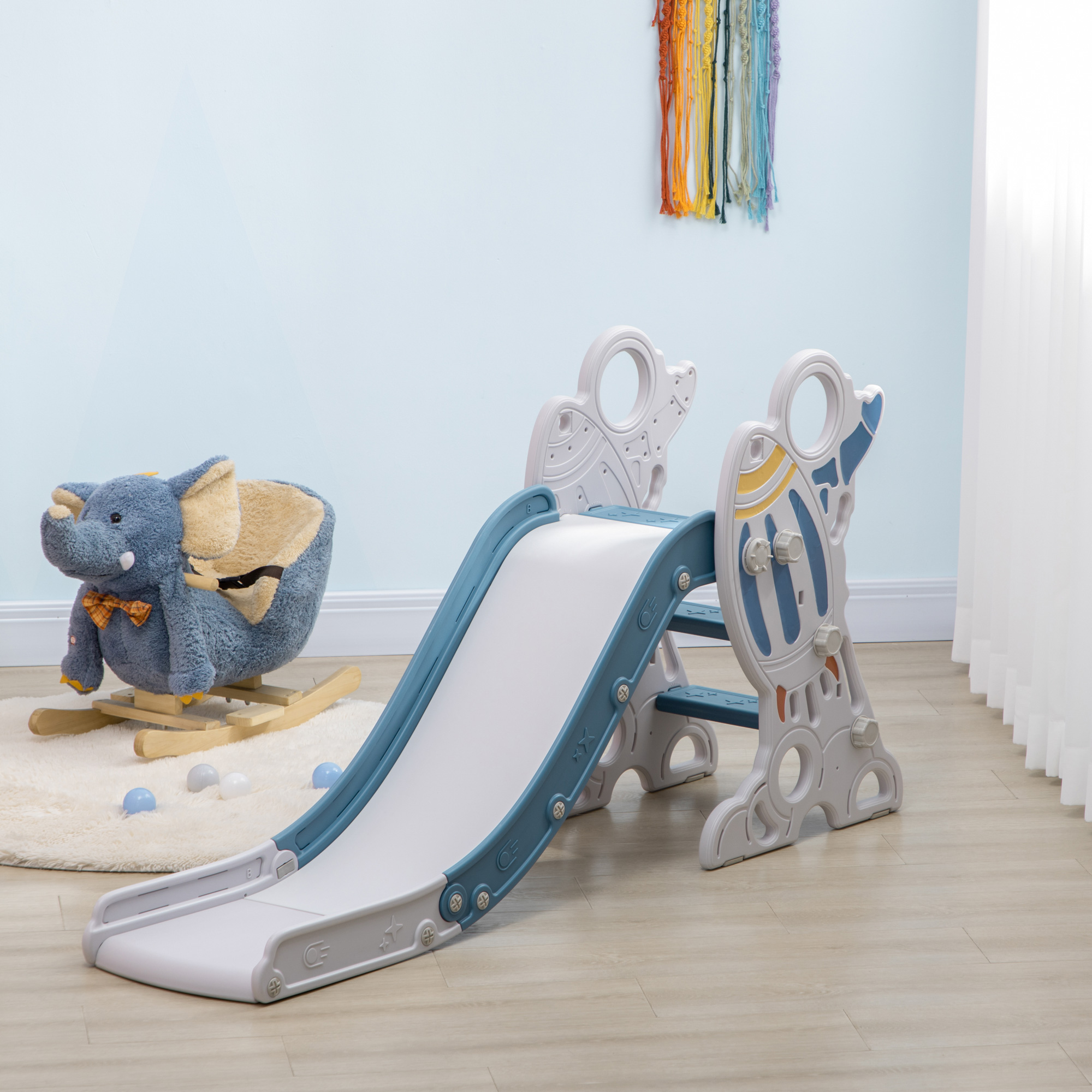 Space-Themed Baby Slide,Indoor Freestanding Kids Slide,for Ages 1.5-3 Years-Blue