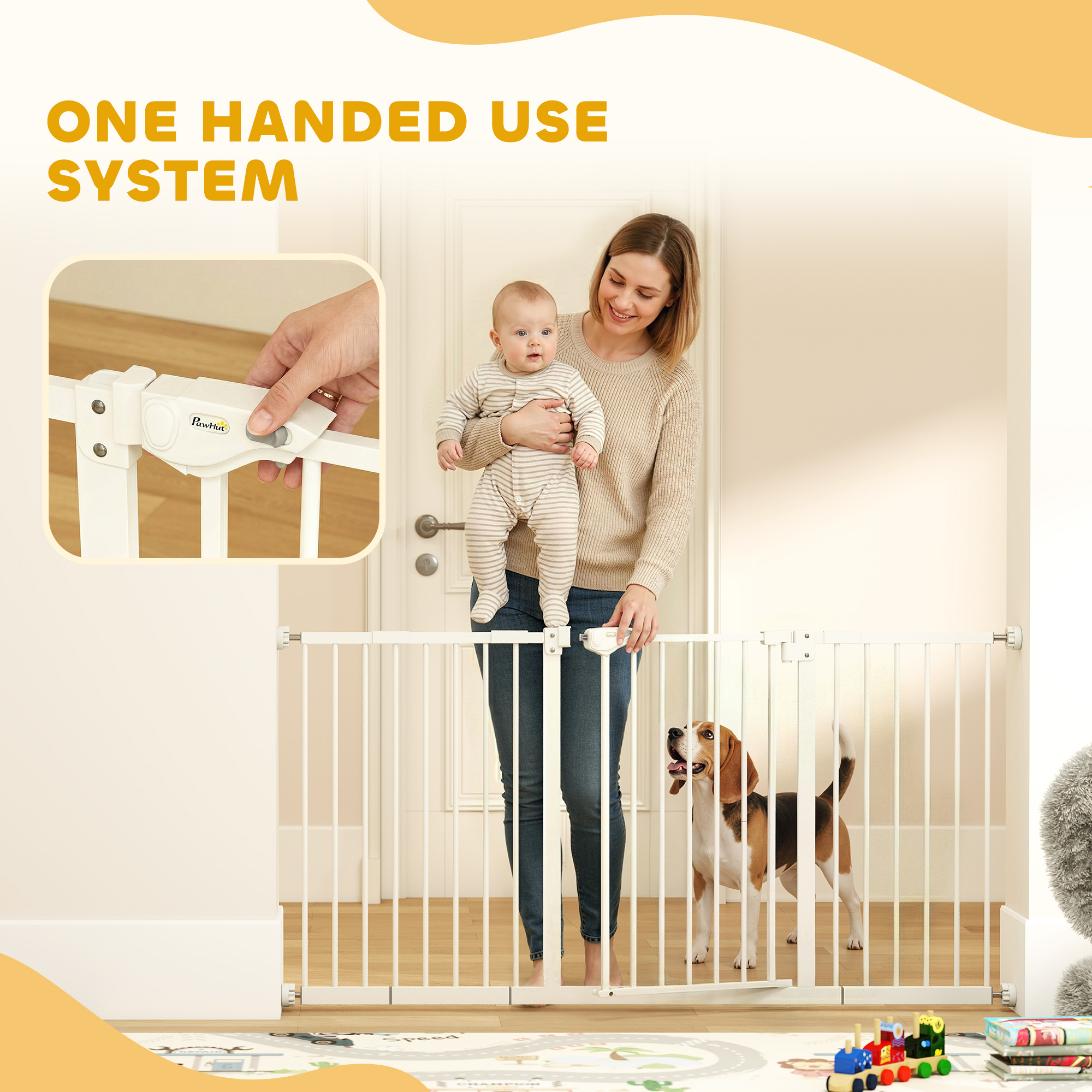 Adjustable Safety Gate W/ Three Extensions,Four Screws,White — image 3