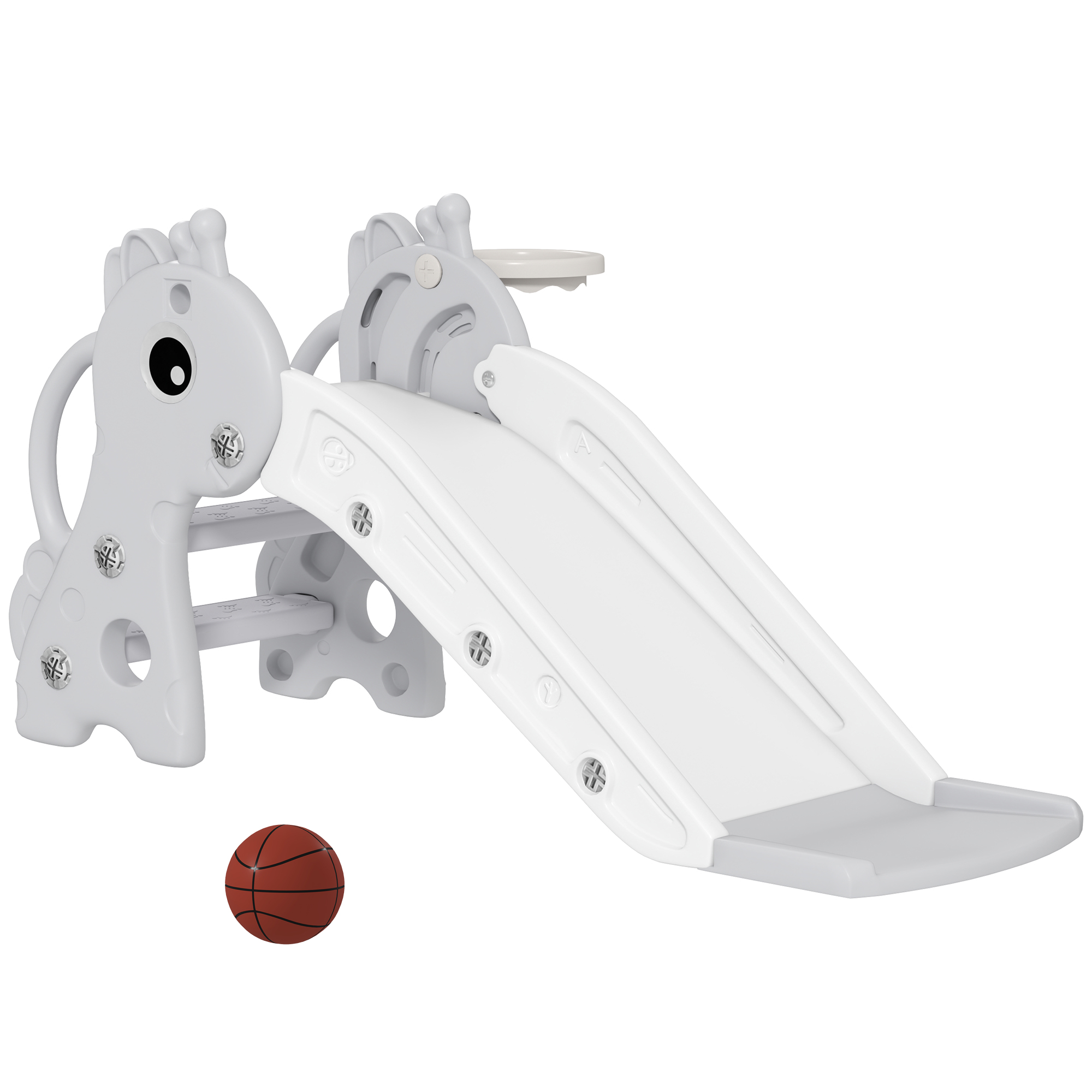 3 In 1 Kids Slide With Climber,Basketball Hoop And Ball,Giraffe Shape Climber
