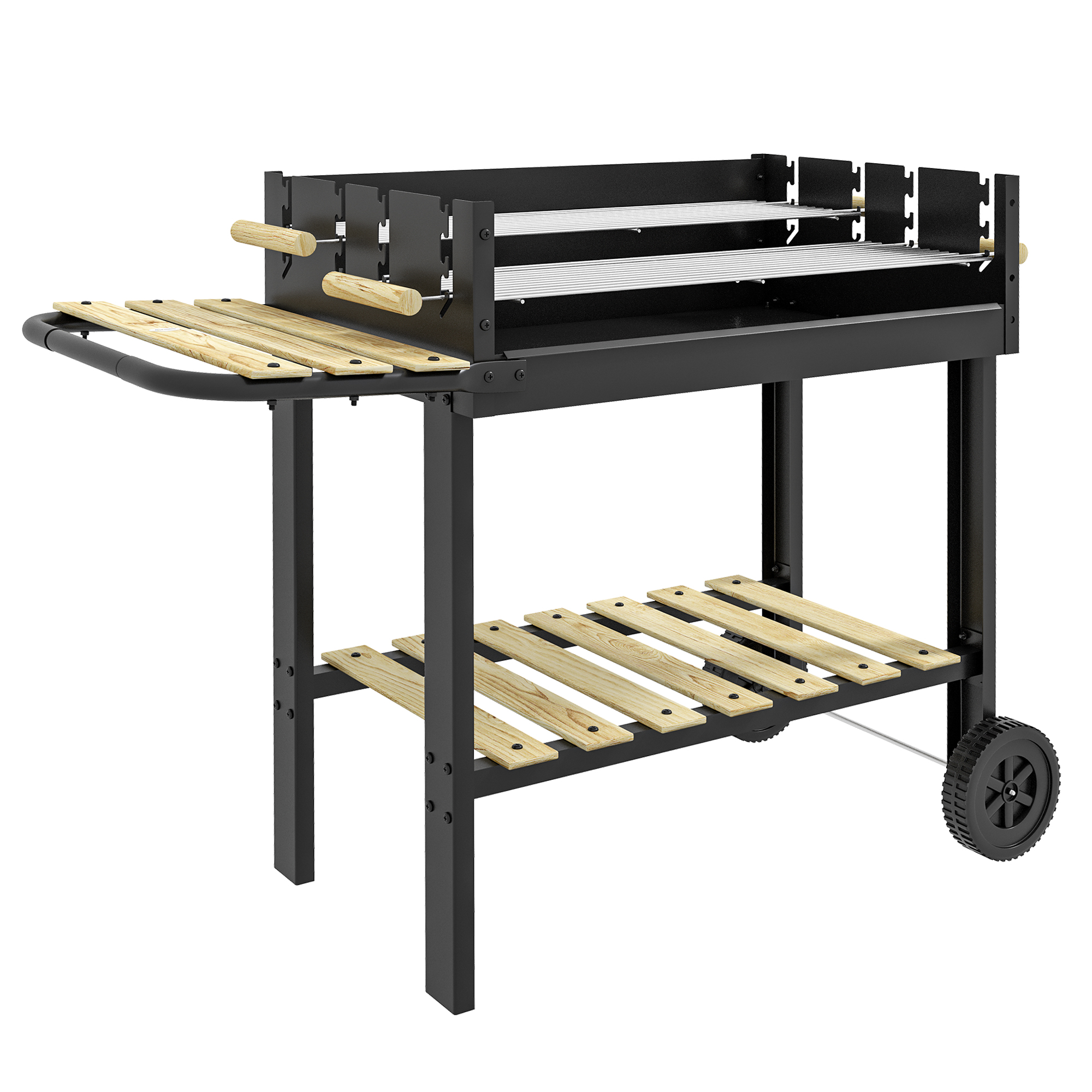CharcoalÂ BBQÂ Grill,BarbecueÂ Trolley With Double Adjustable Grill,Side — image 4