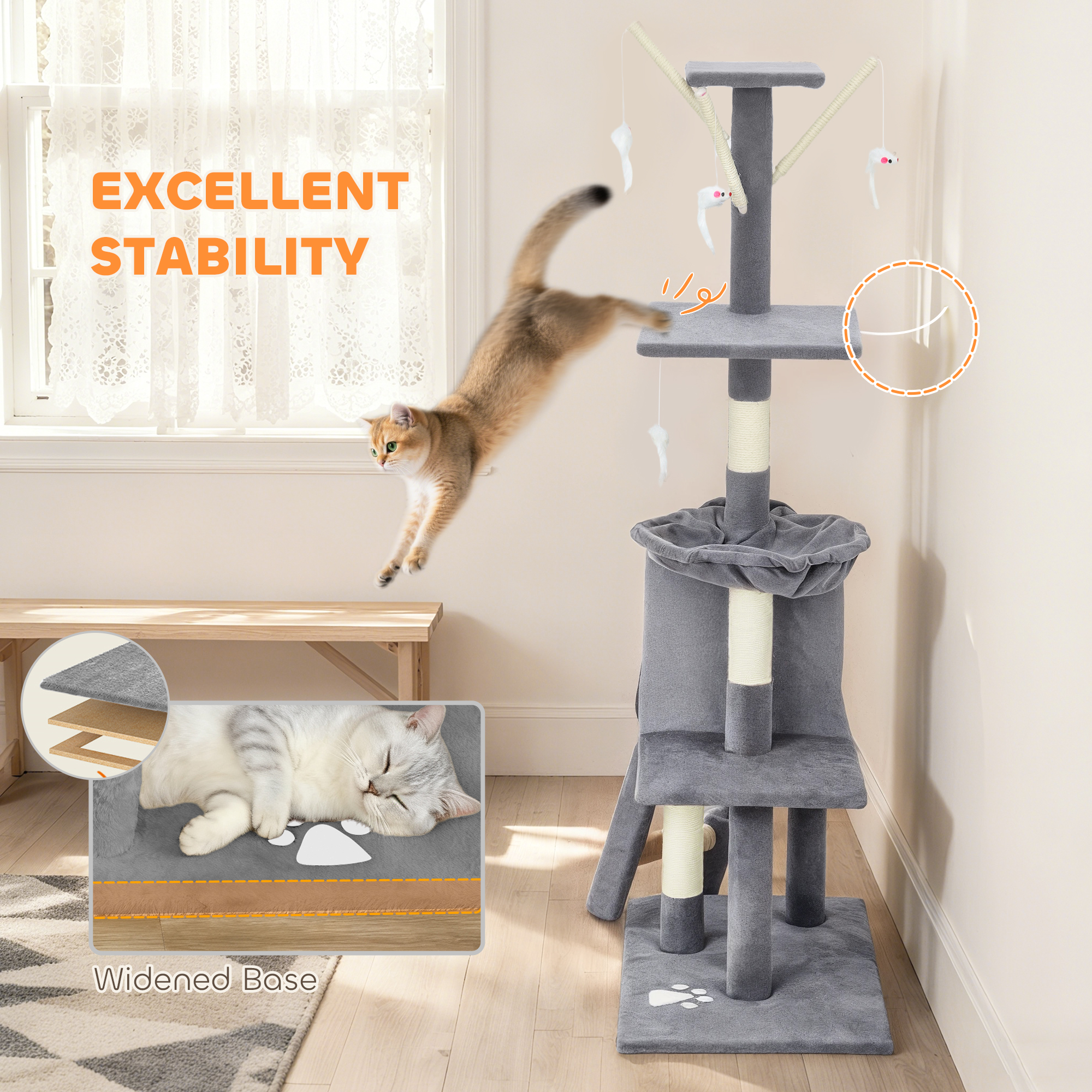 Multi-Level Cat Tower,134cm Tree With Condo And Sisal Scratching Posts — image 3