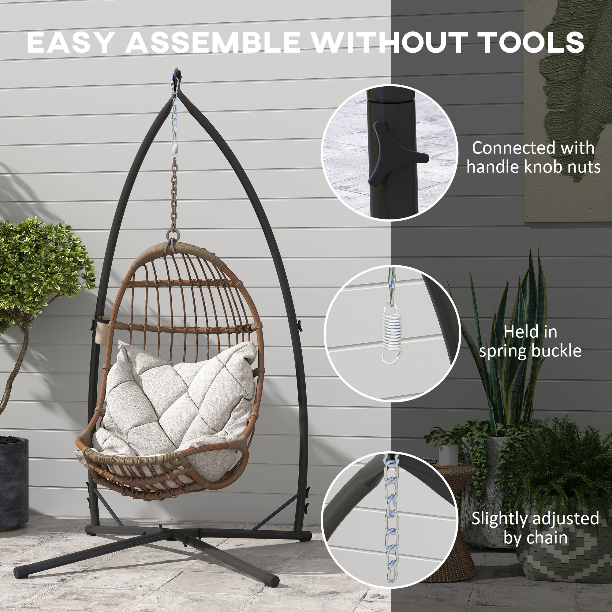 Hammock Chair Stand Only,Hanging With X-Shape Base,Heavy Duty Steel Single Egg — image 3