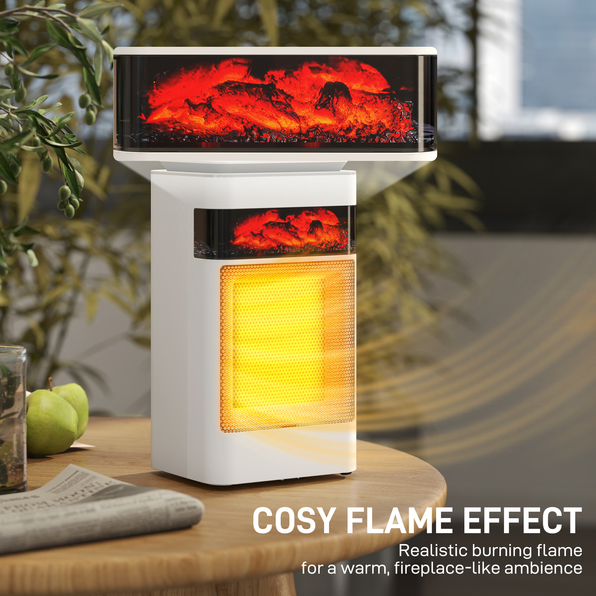 Ceramic Electric Heater,1500W Fan Space Heater With 3 Modes,24H Timer,Flame — image 2