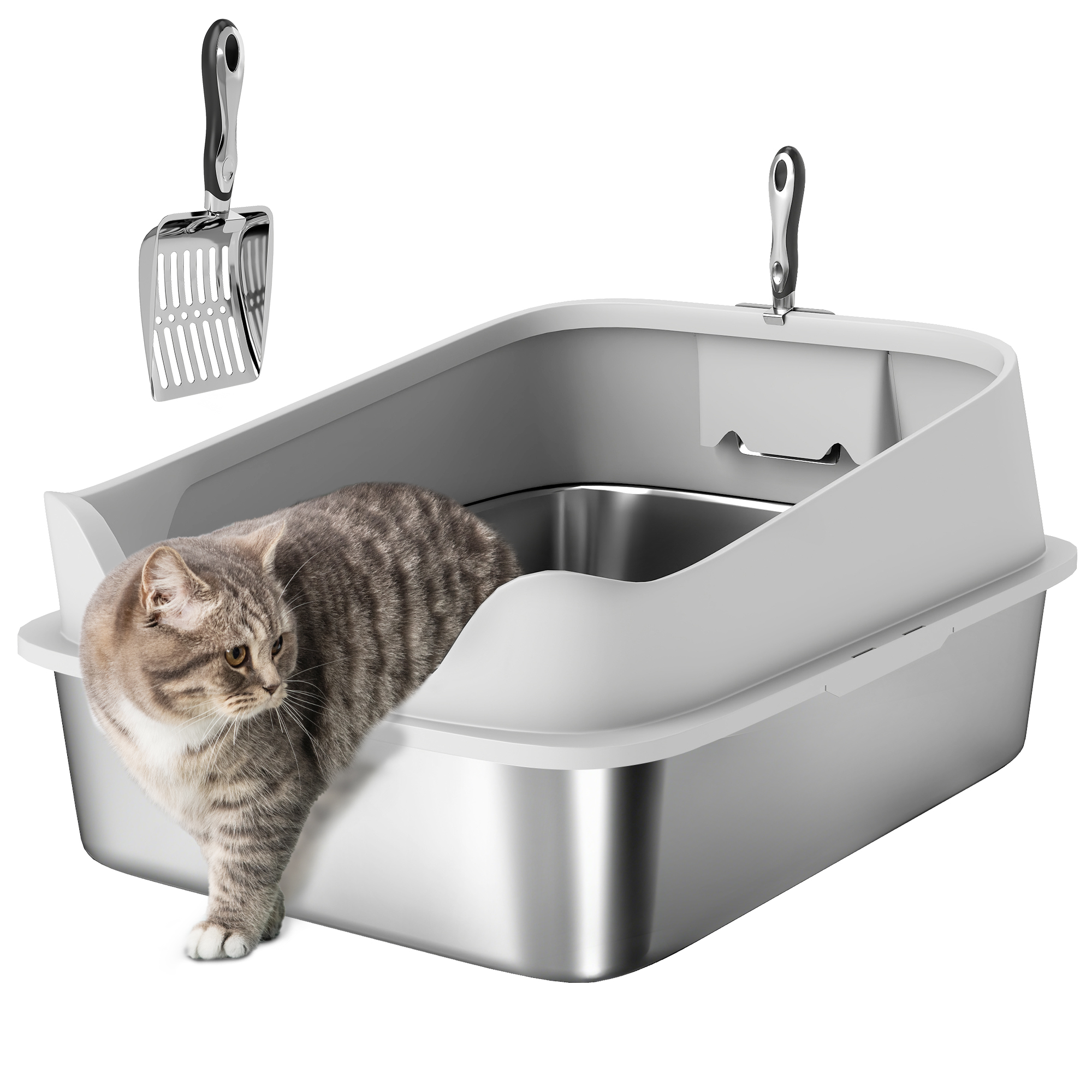 XXL Stainless Steel Cat Litter Box With High Sides,Metal Scoop,70 X 50 X 30 Cm — image 4
