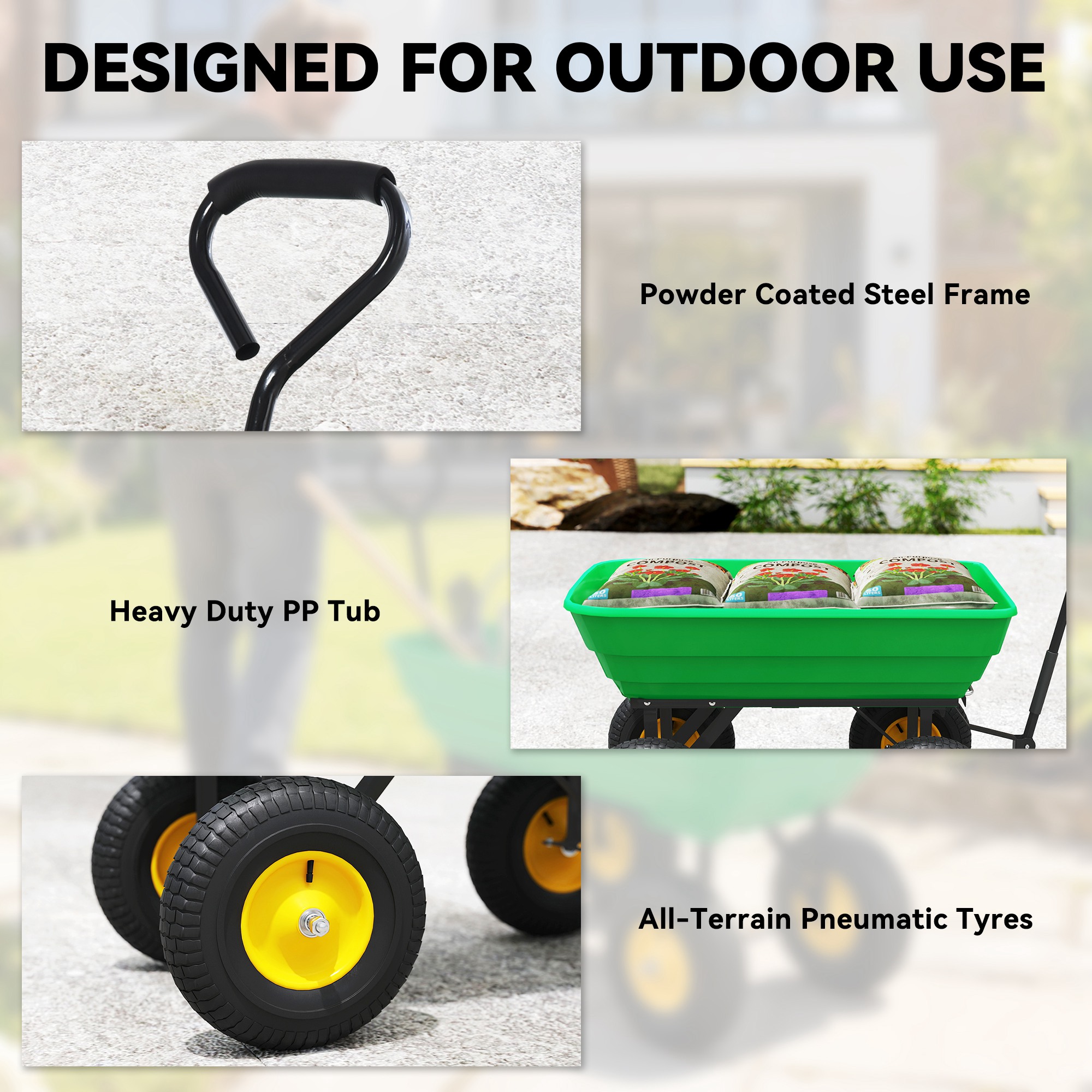 75 Litre Large Garden Cart,Tipping Wheelbarrows Heavy Duty Dump Trolley 200kg — image 3