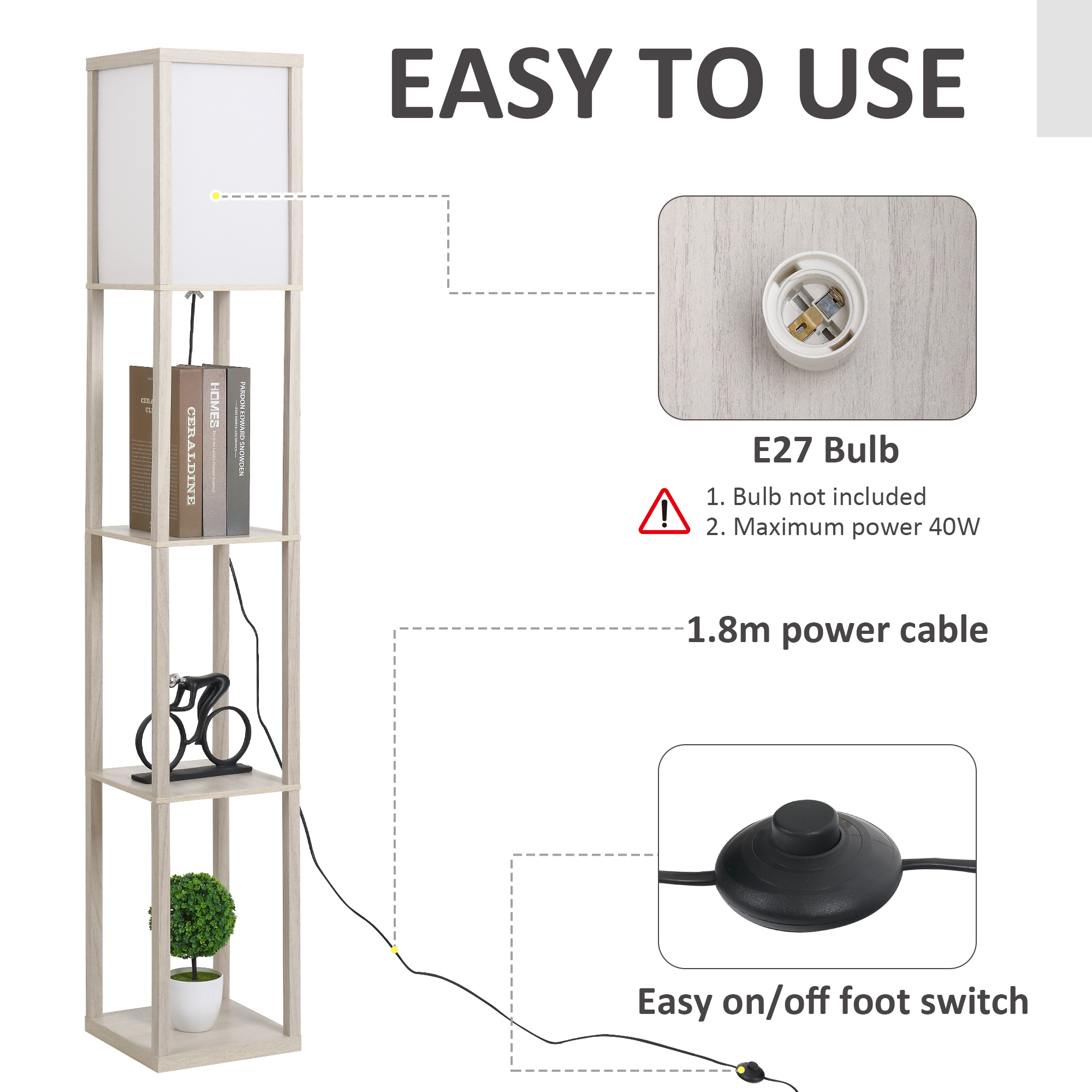 3-Tier Floor Lamp,Floor Light With Storage Shelf,Reading Standing Lamp Acrylic — image 4