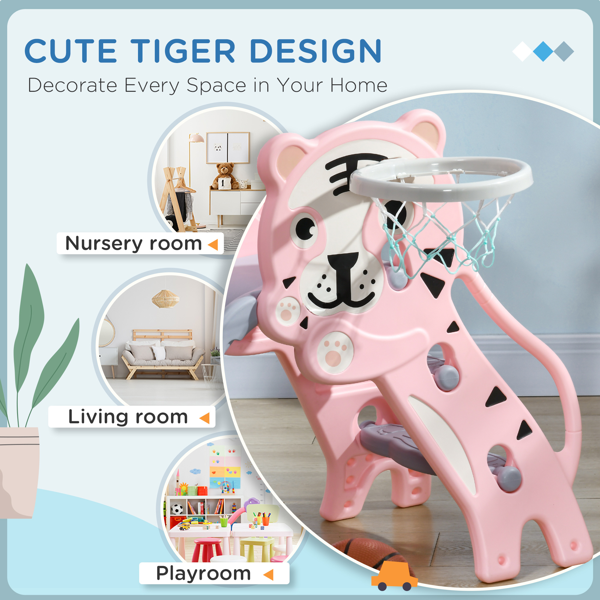 3 In 1 Baby Slide For Indoor Use With Climber,Basketball Hoop,Basketball,for — image 3