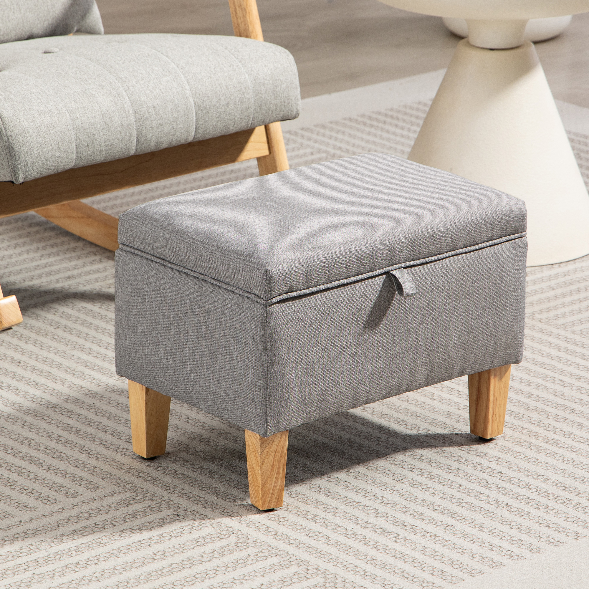 16L Linen Storage Ottoman Padded Footstool With Rubberwood Legs For Box,Bed — image 4