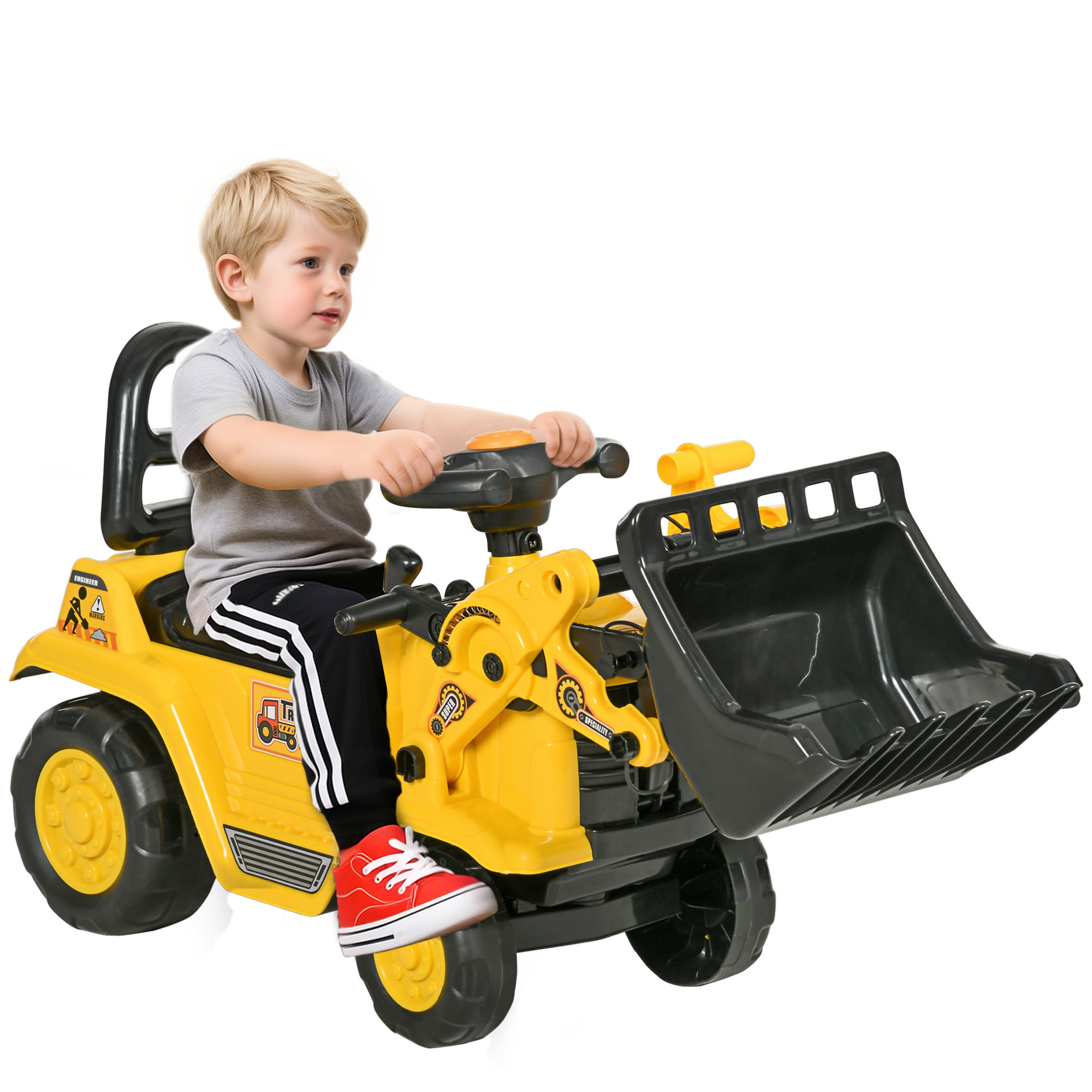 NO POWER 3 In 1 Ride On Toy Bulldozer Toddler Digger Excavator Scooter Storage