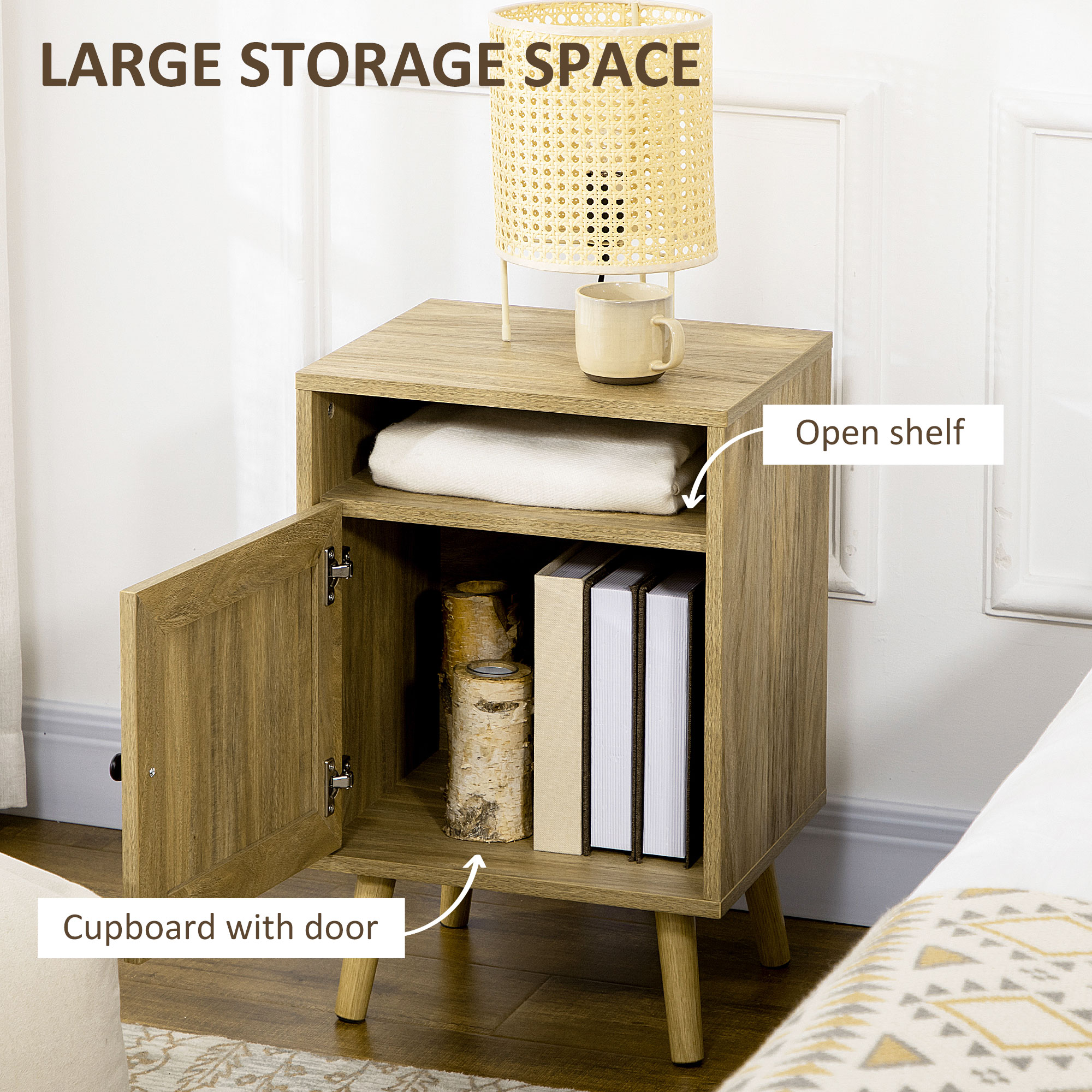 Bedside Table With Rattan Element,Side End Shelf — image 2