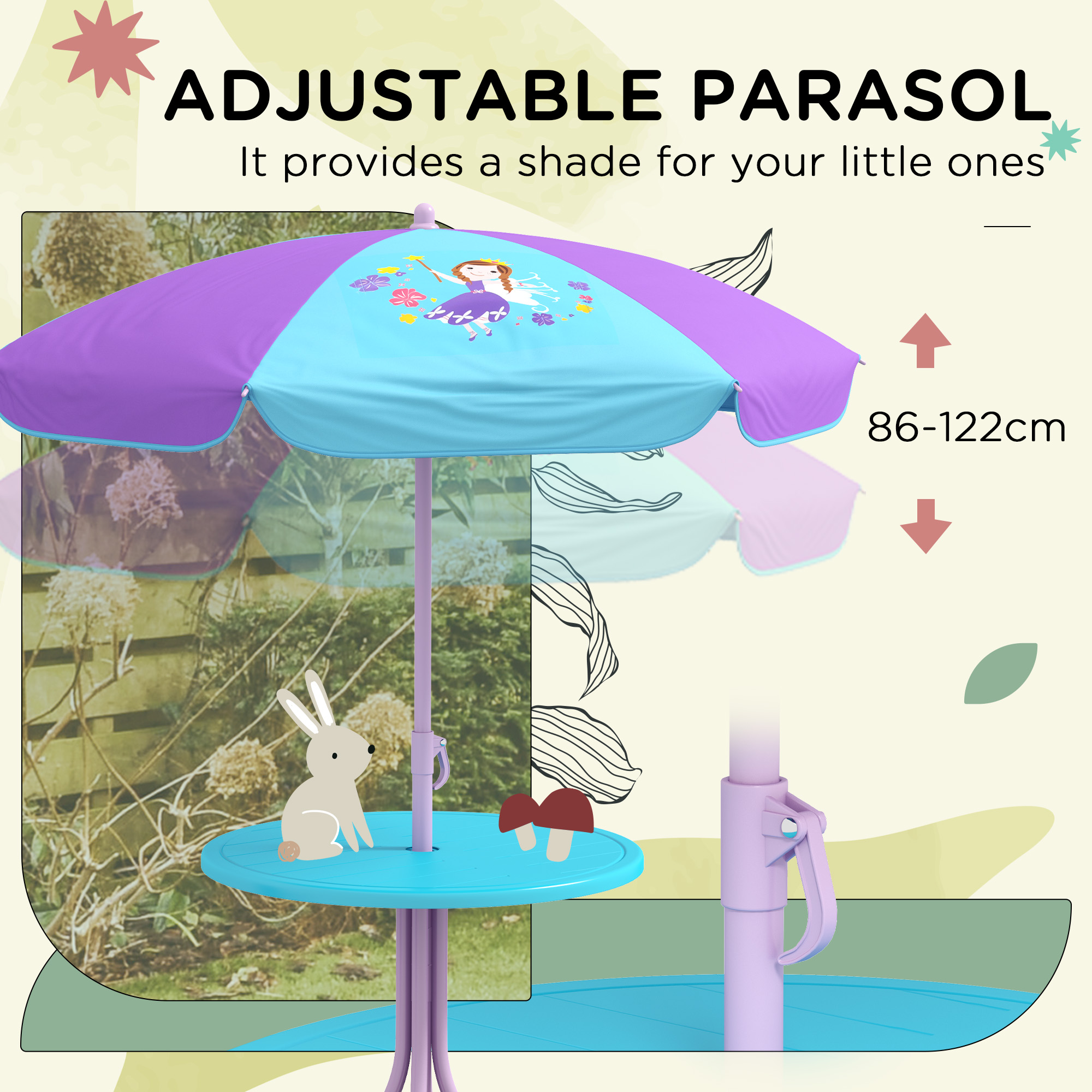 Kids Picnic Table And Chair Set,Fairy Themed Outdoor Garden Furniture W — image 4