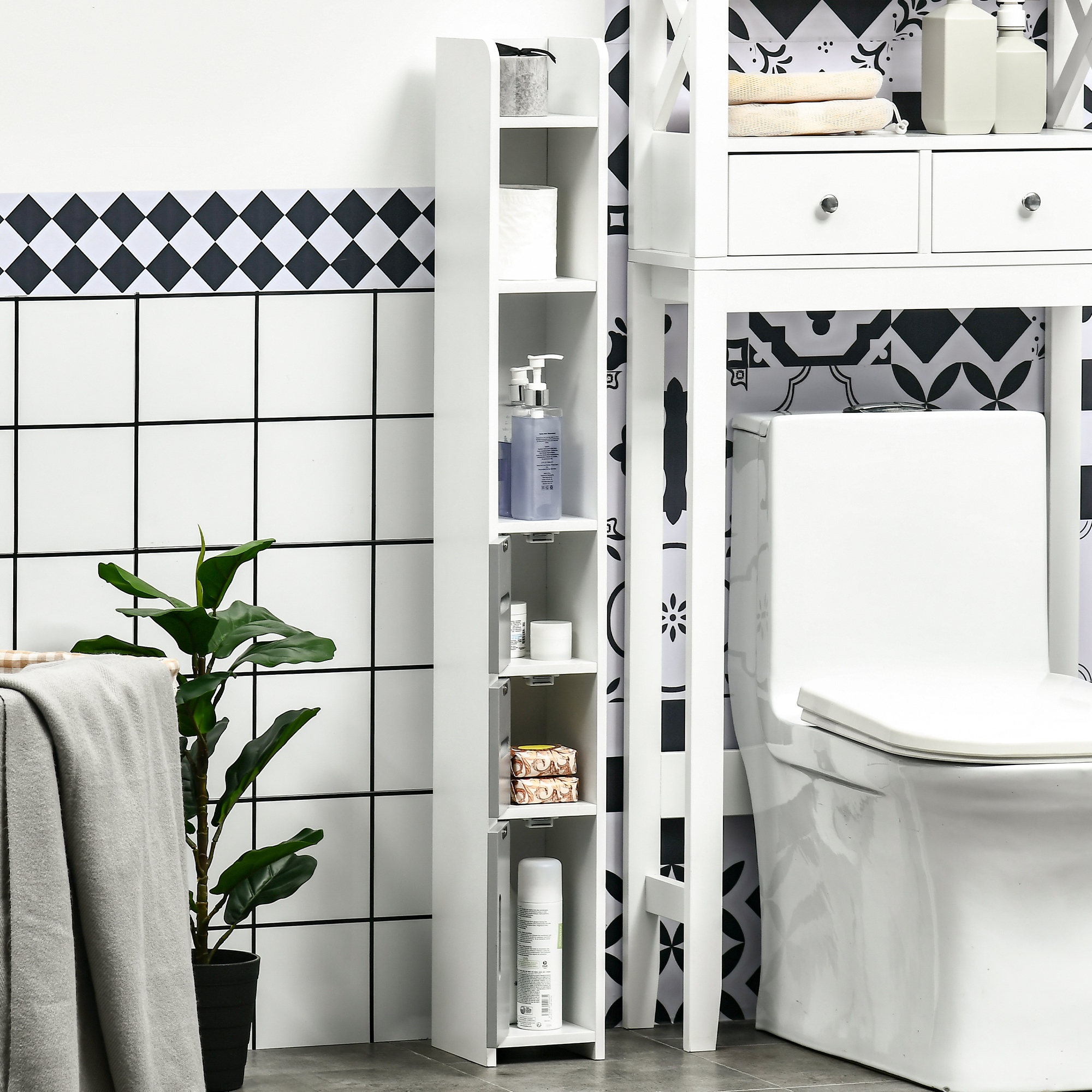Modern Bathroom Storage Cabinet,Freestanding Tall Cabinet With Open Shelves — image 2