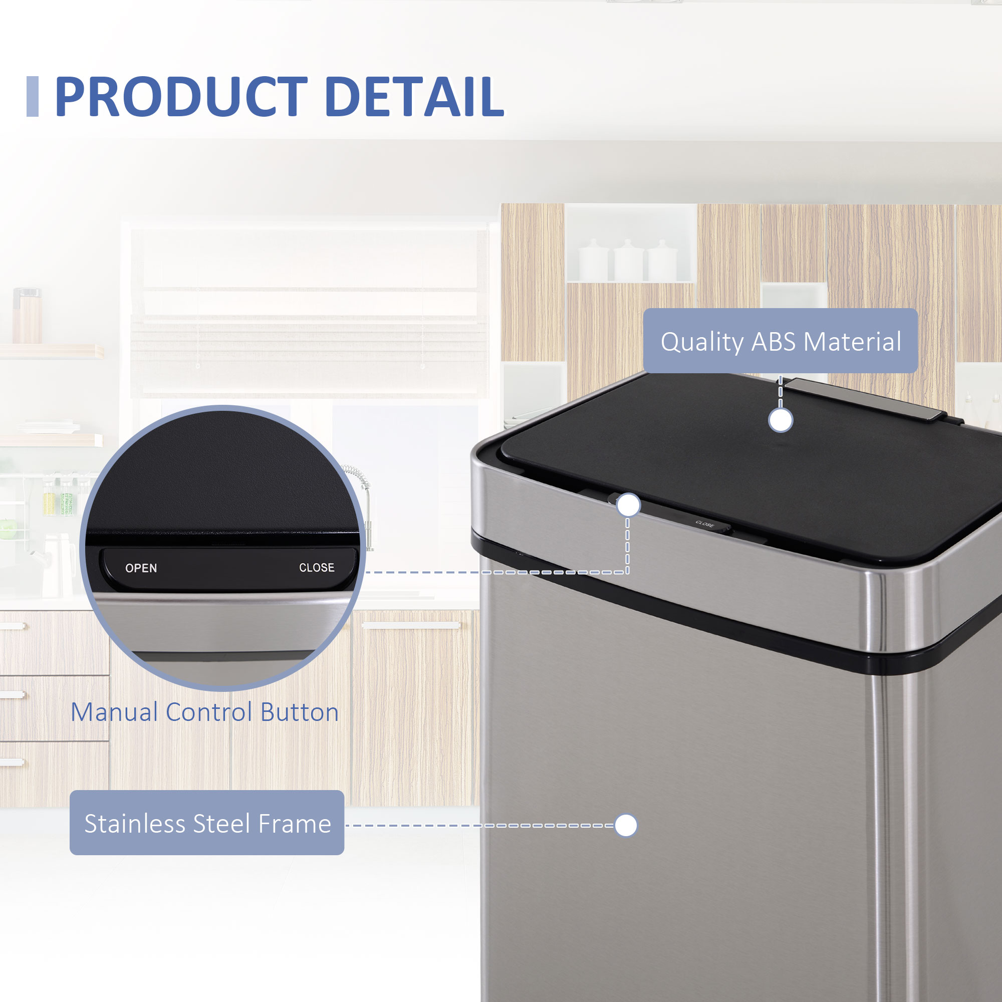 72L Recycling Sensor Bin Stainless Steel 3 Compartments For Both Wet/Dry Waste — image 2