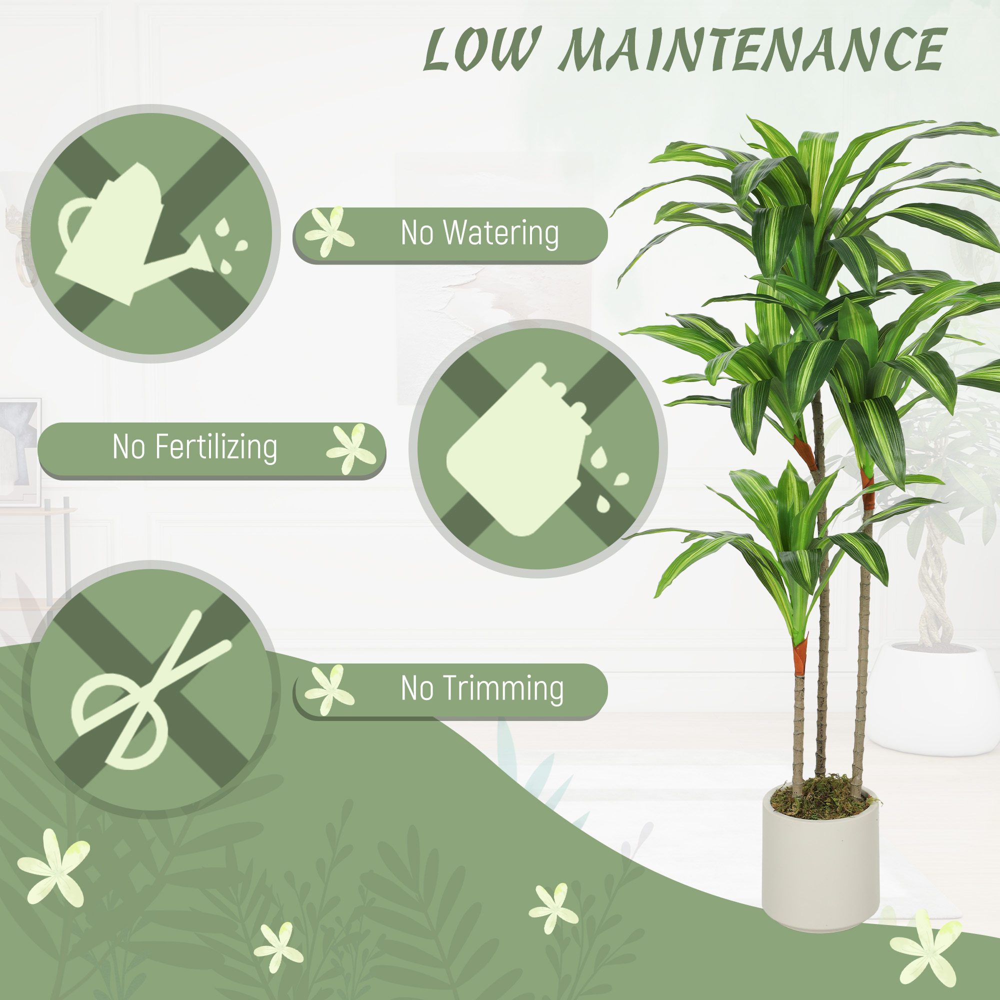 120cm Artificial Dracaena Tree With Bendable Trunks-Green — image 2