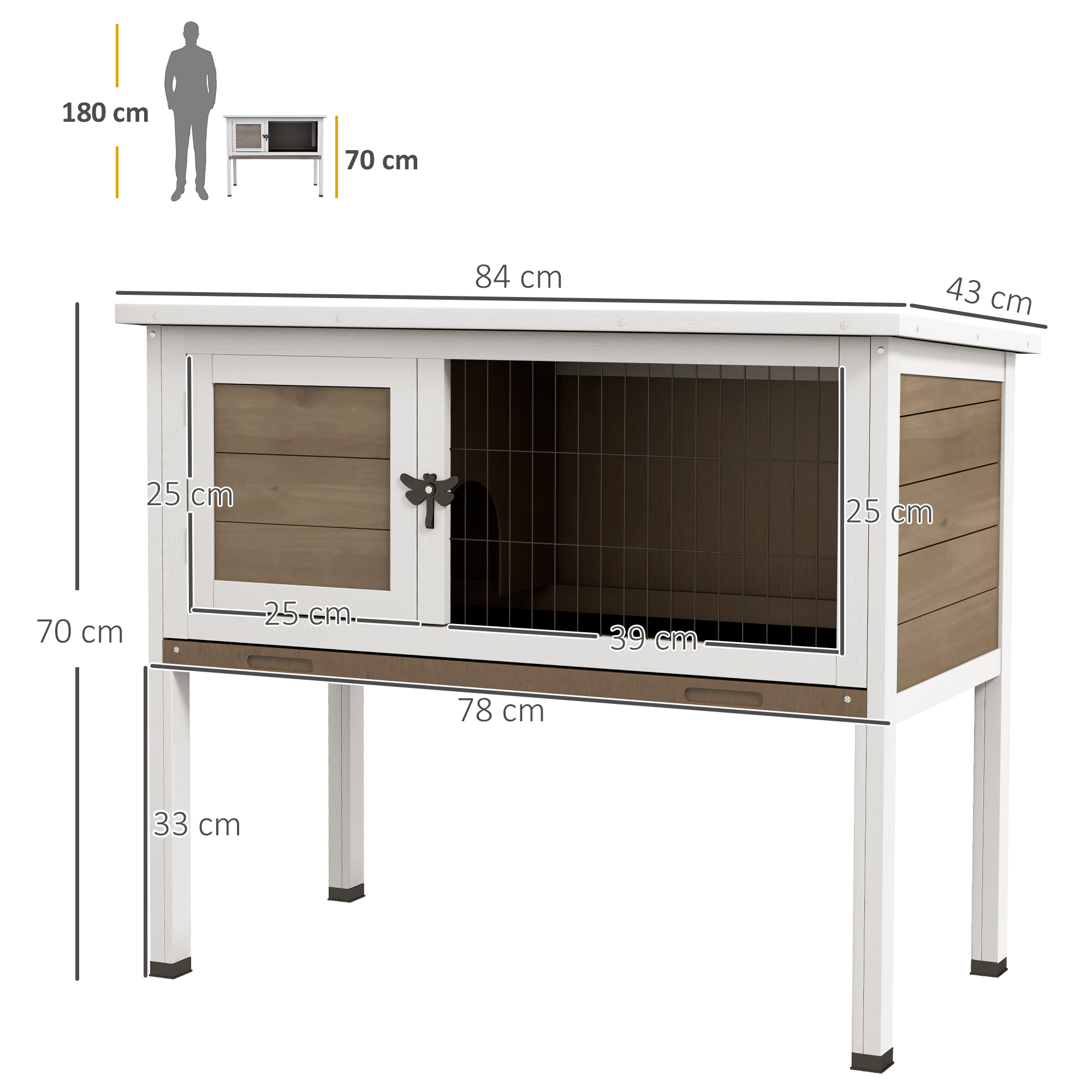 Wooden Guinea Pig Hutch,Small Animal Cage With Slide-out Tray,Openable Asphalt Roof,84 X 43 X 70cm,Brown detail photo 2