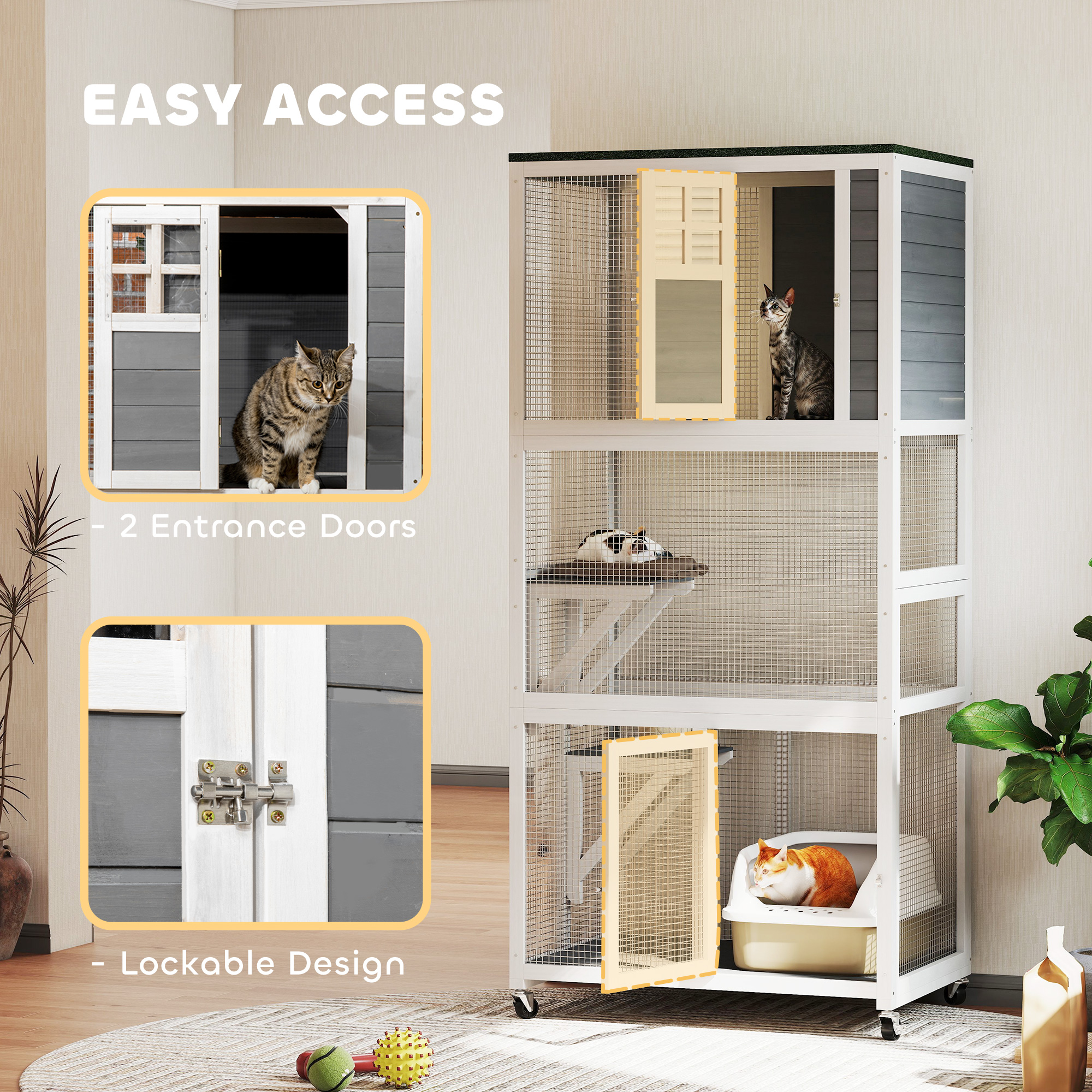 Wooden Catio Cat Outdoor Enclosure,Cat Cage With Waterproof Roof,Platforms,for — image 3