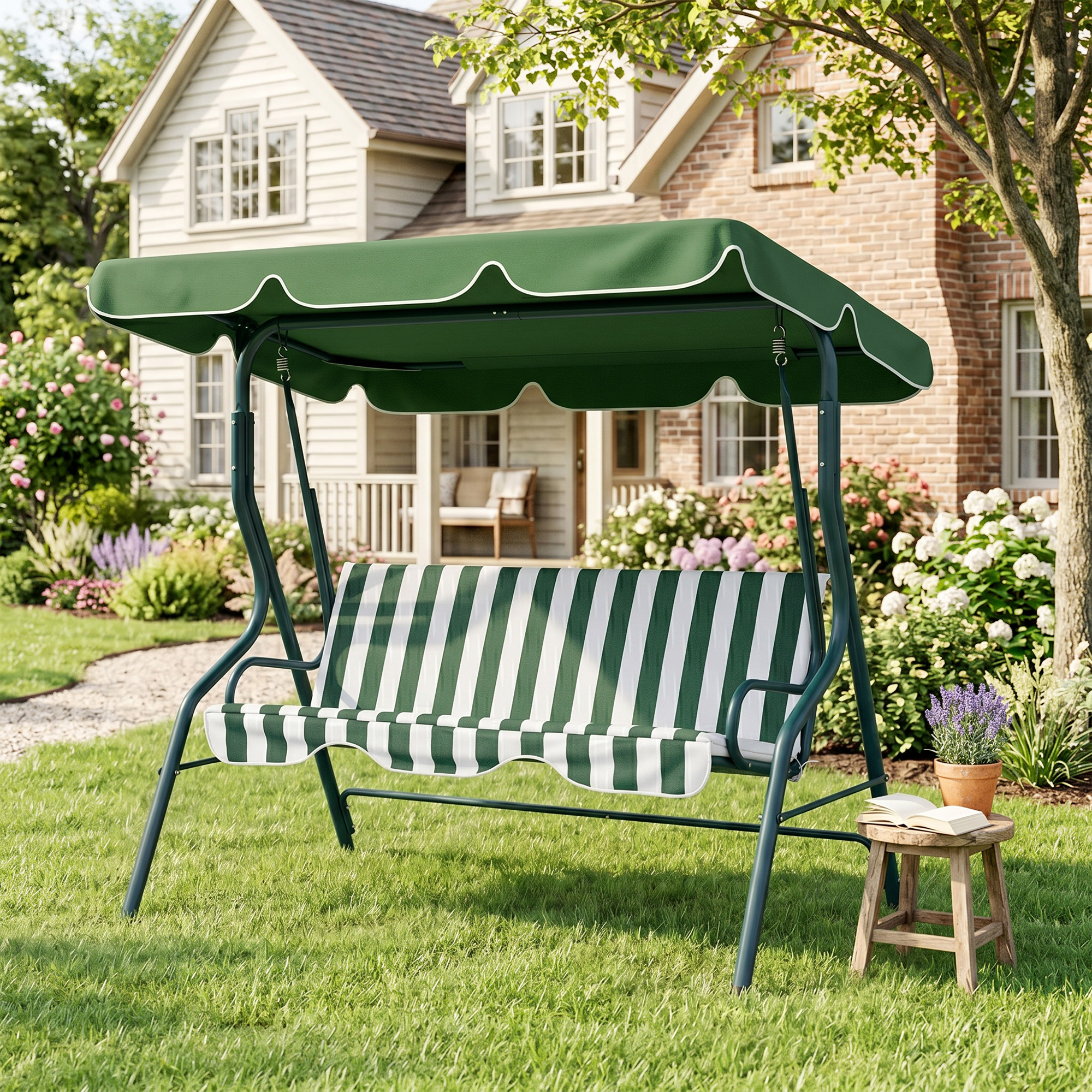 3 Seater Garden Swing Seat Chair Outdoor Bench With Adjustable Canopy And Metal — image 2
