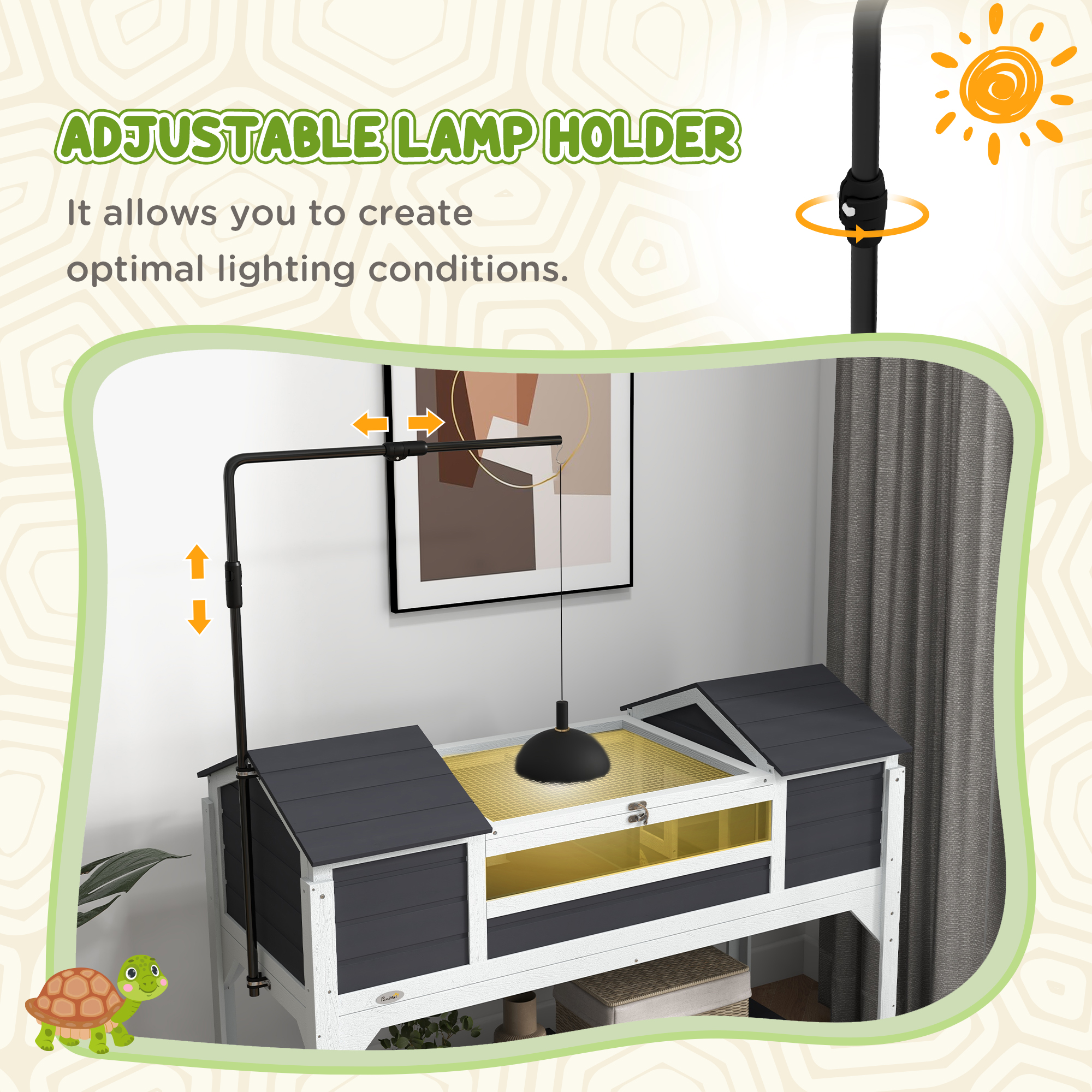 Wooden Tortoise Enclosure W/ Adjustable Lamp Holder,Openable Lid,Dual Main — image 4