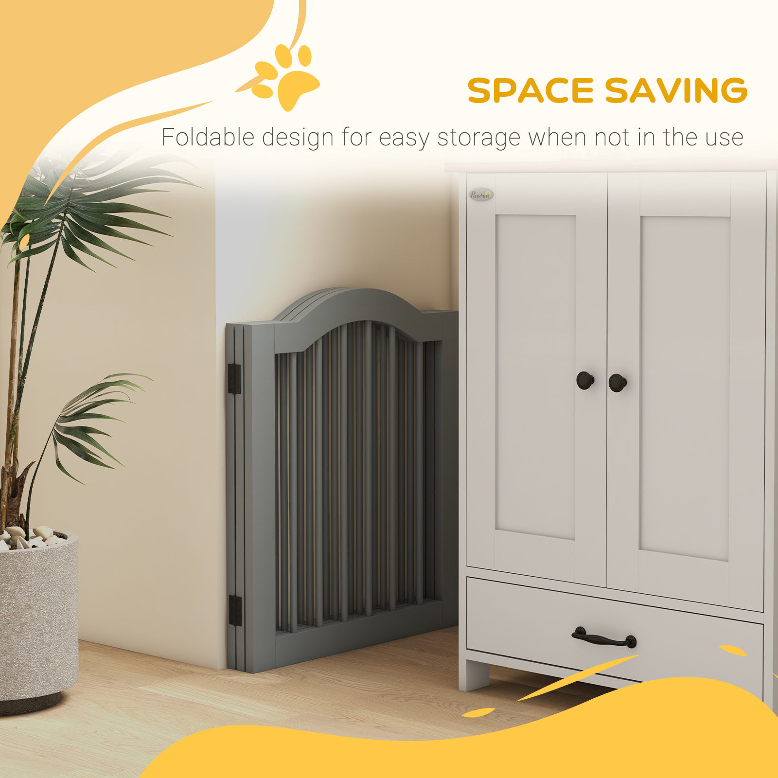 3 Panels Dog Gate W/ Support Feet Fence Safety Barrier Freestanding Wood Light — image 2