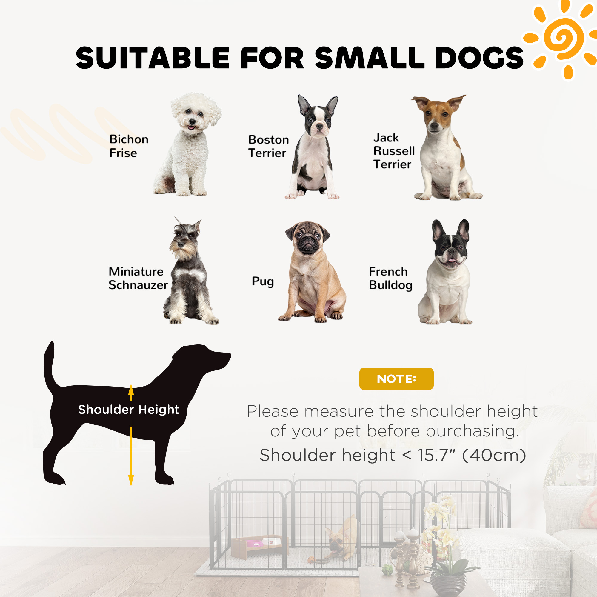 12-Panel Solid Dog Playpen With Doors,for Small Dogs,60cm High,Black — image 3