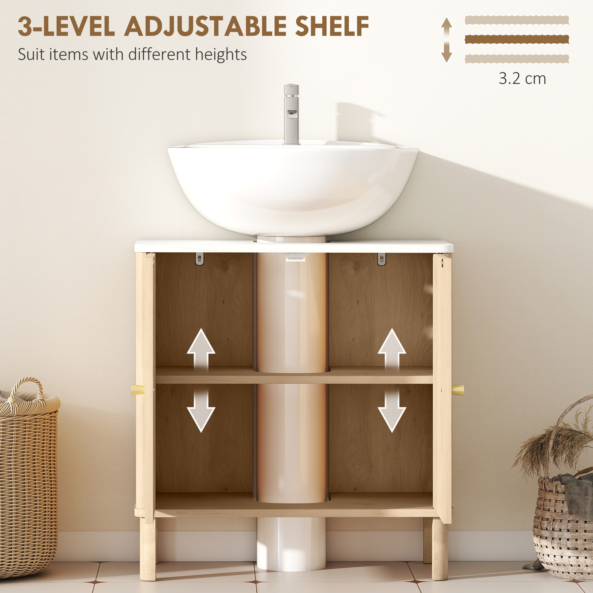 Under Sink Bathroom Cabinet For Basin Without Or With Pedestal-Oak — image 3
