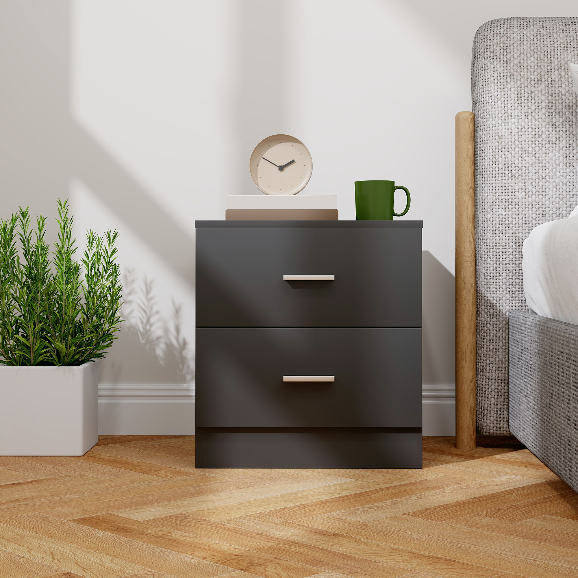 Modern Bedside Table,Beside Cabinet With 2 Drawers,for Bedroom,Living Room,Black