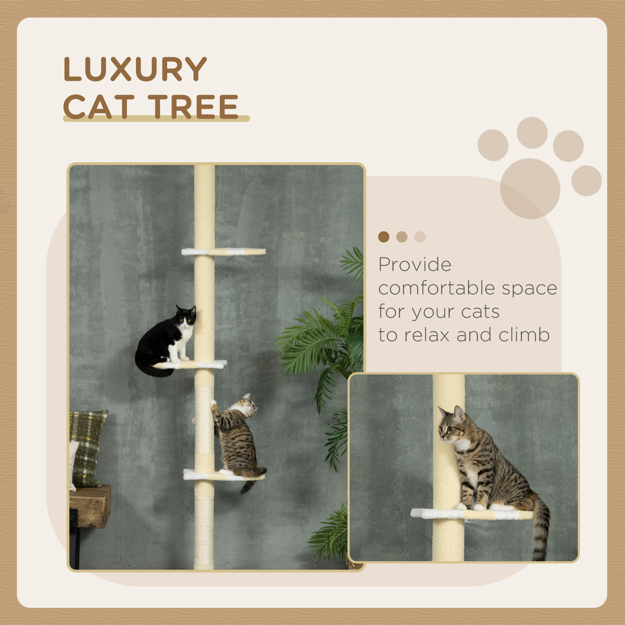260cm Adjustable Floor-To-Ceiling Cat Tree W/ Anti-Tipping Kit,Toy Ball — image 3
