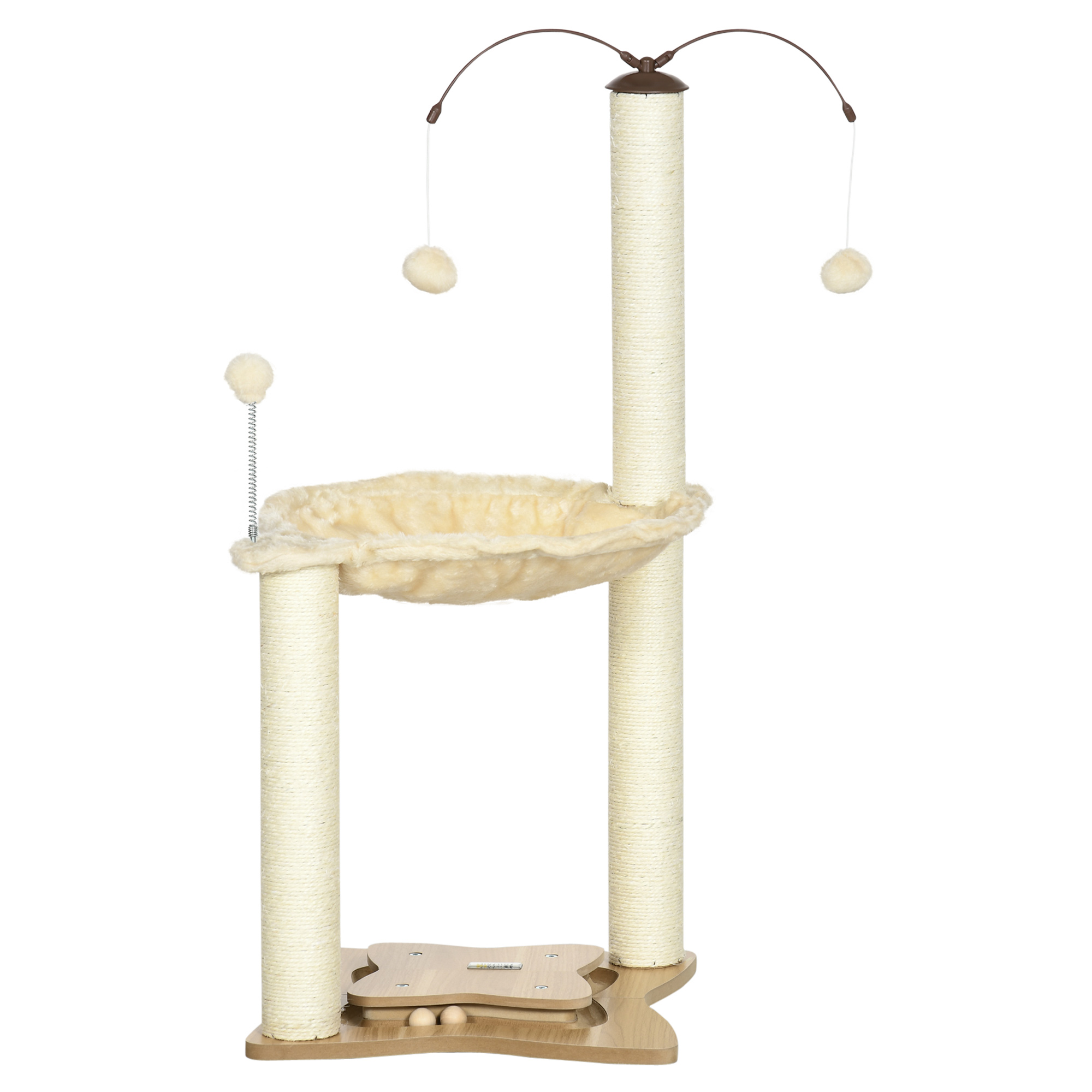 Cat Tree,with Scratching Posts,Hammock,Toy Ball-Beige