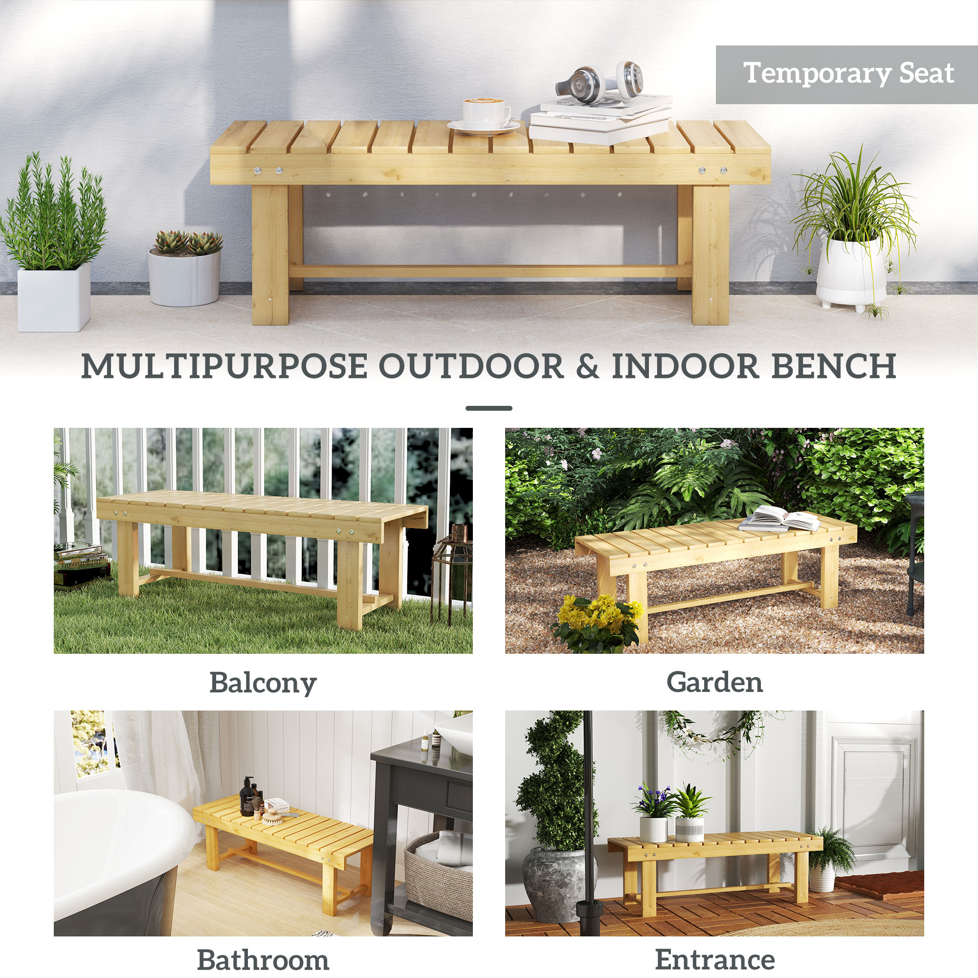 Wooden Garden Bench,2 Seater Outdoor Bench,Fir Wood Backless Patio Loveseat — image 4