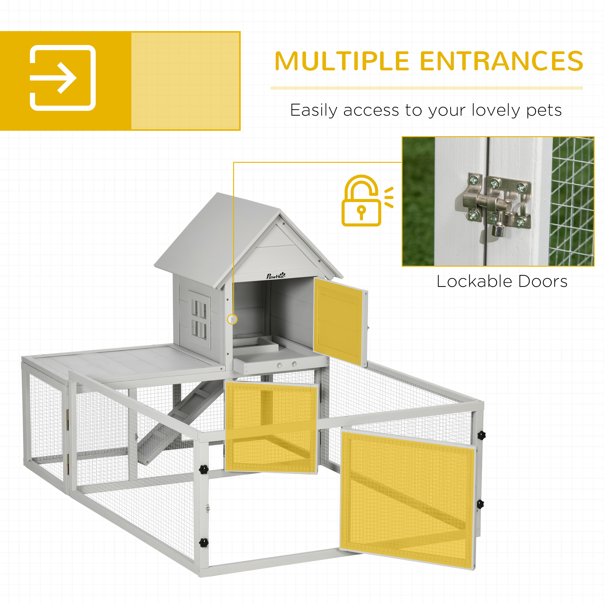 Indoor Rabbit Hutch,Guinea Pig Cage,with Slide-Out Tray,Large Fenced Area-Light Grey detail photo 6