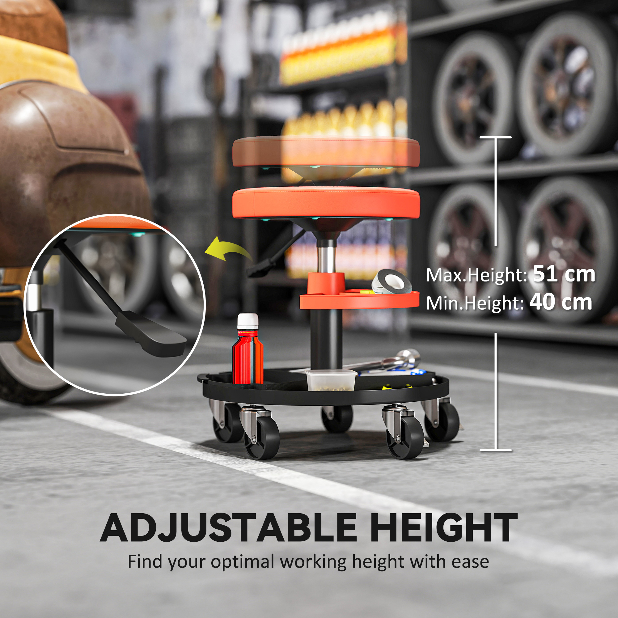 Rolling Mechanic Stool,135kg Capacity Workshop Stool,360Â° Swivel Roller Padded — image 5