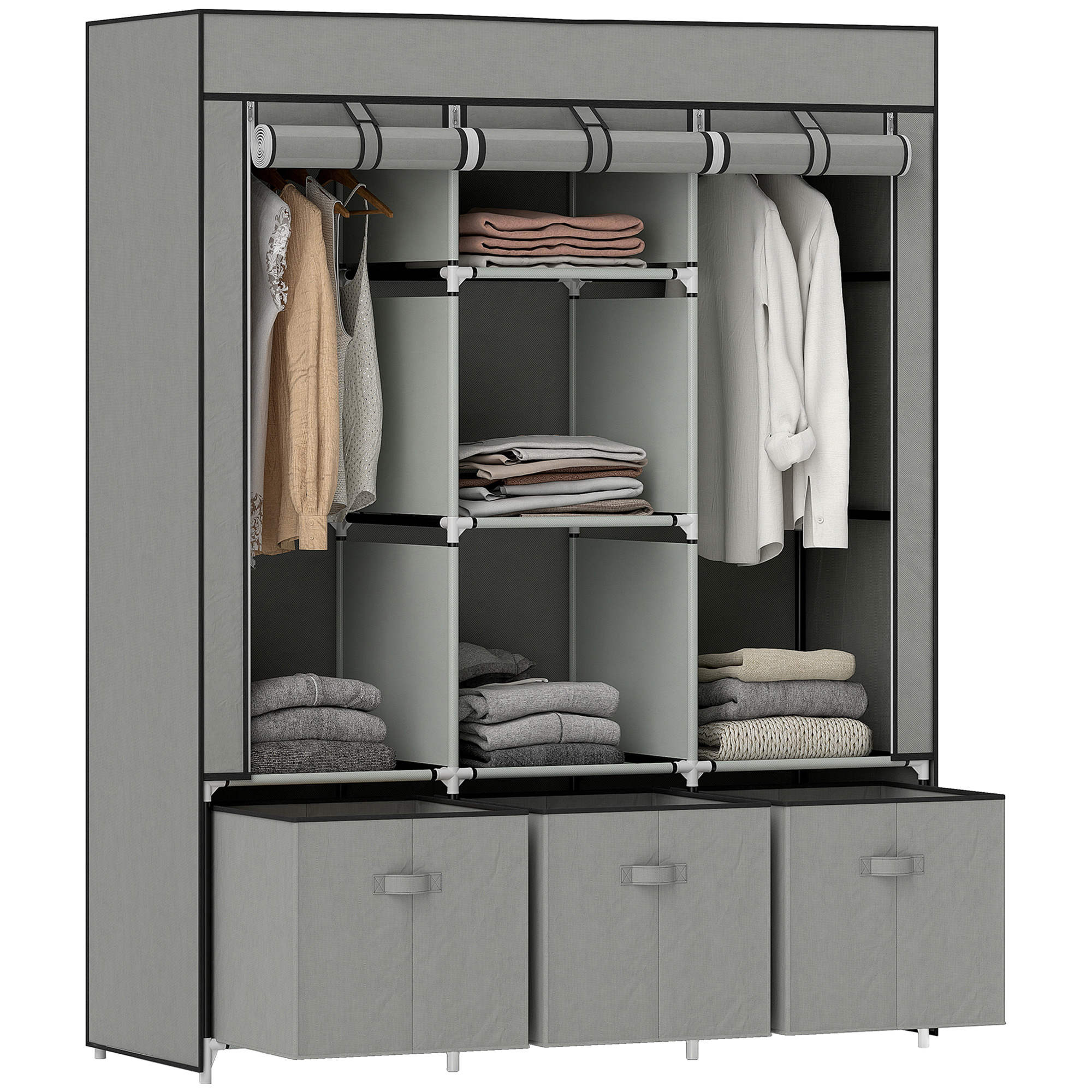 Fabric Wardrobe For Bedroom,Portable With 5 Shelves,2 Hanging Rails And 3 — image 2