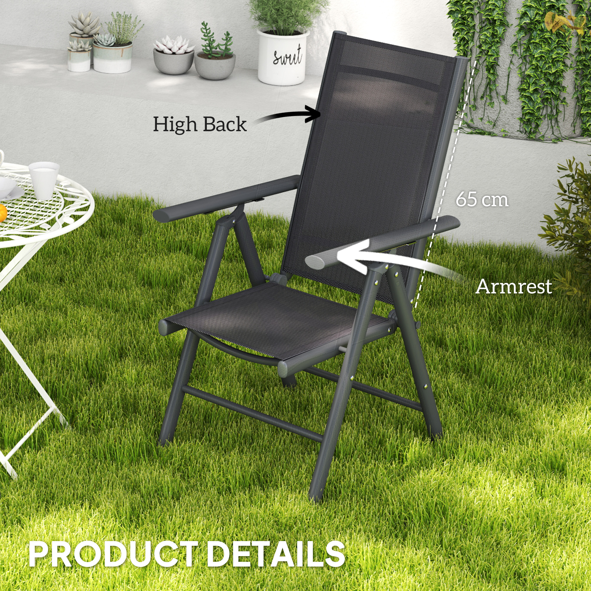 Set Of 2 Folding Garden Chairs,Aluminium Frame Outdoor Dining Chairs — image 5