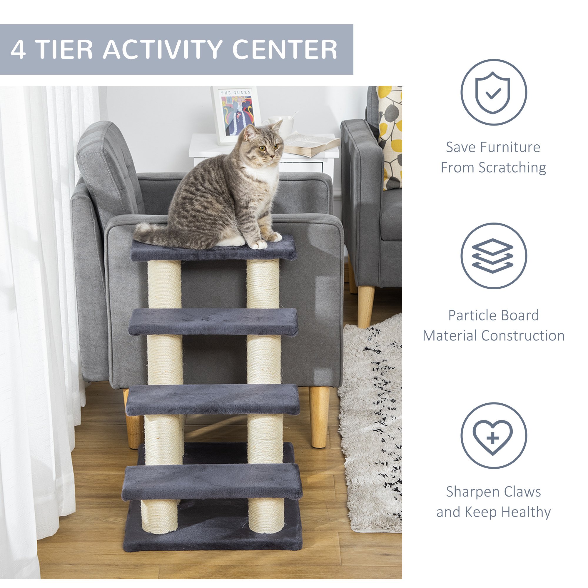 Dog Steps For Bed 4 Step Pet Stairs Cat Ladder Scratch Post Grey — image 3
