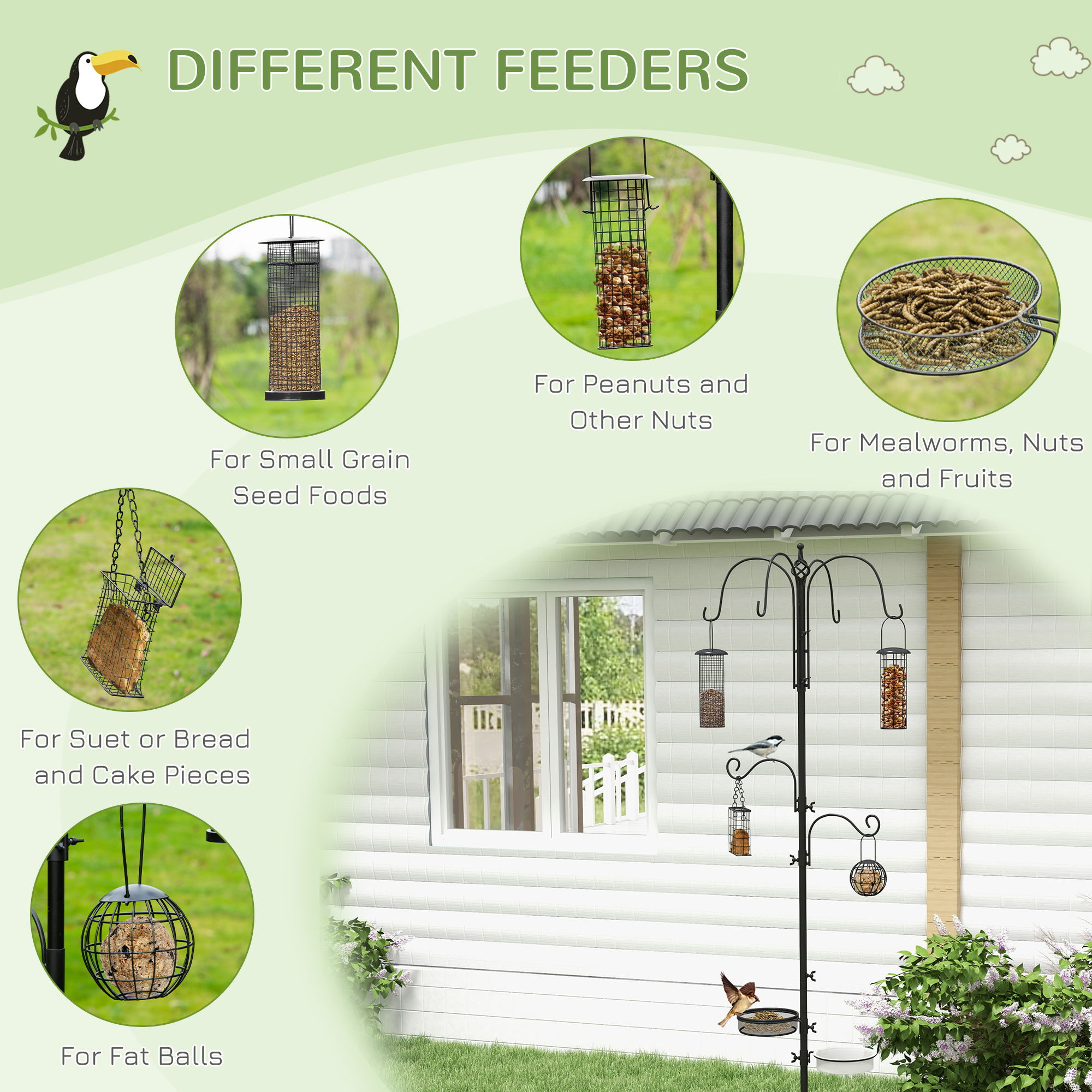 Bird Feeding Station Kit,Wild Bird Feeder Pole With 6