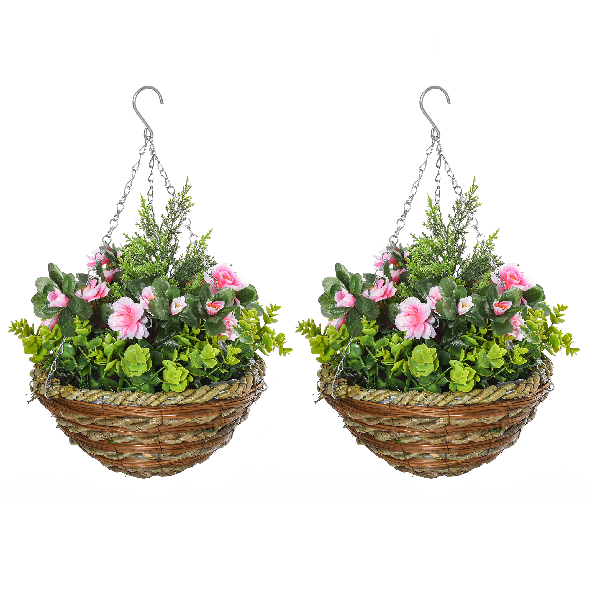 Set Of Two Hanging Lisianthus Flower Pots-Pink/Green — image 2