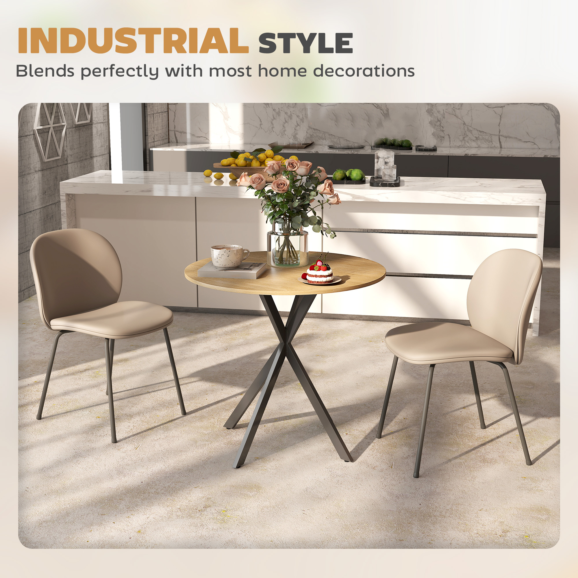 80cm Industrial Round Dining Table-White Oak — image 2