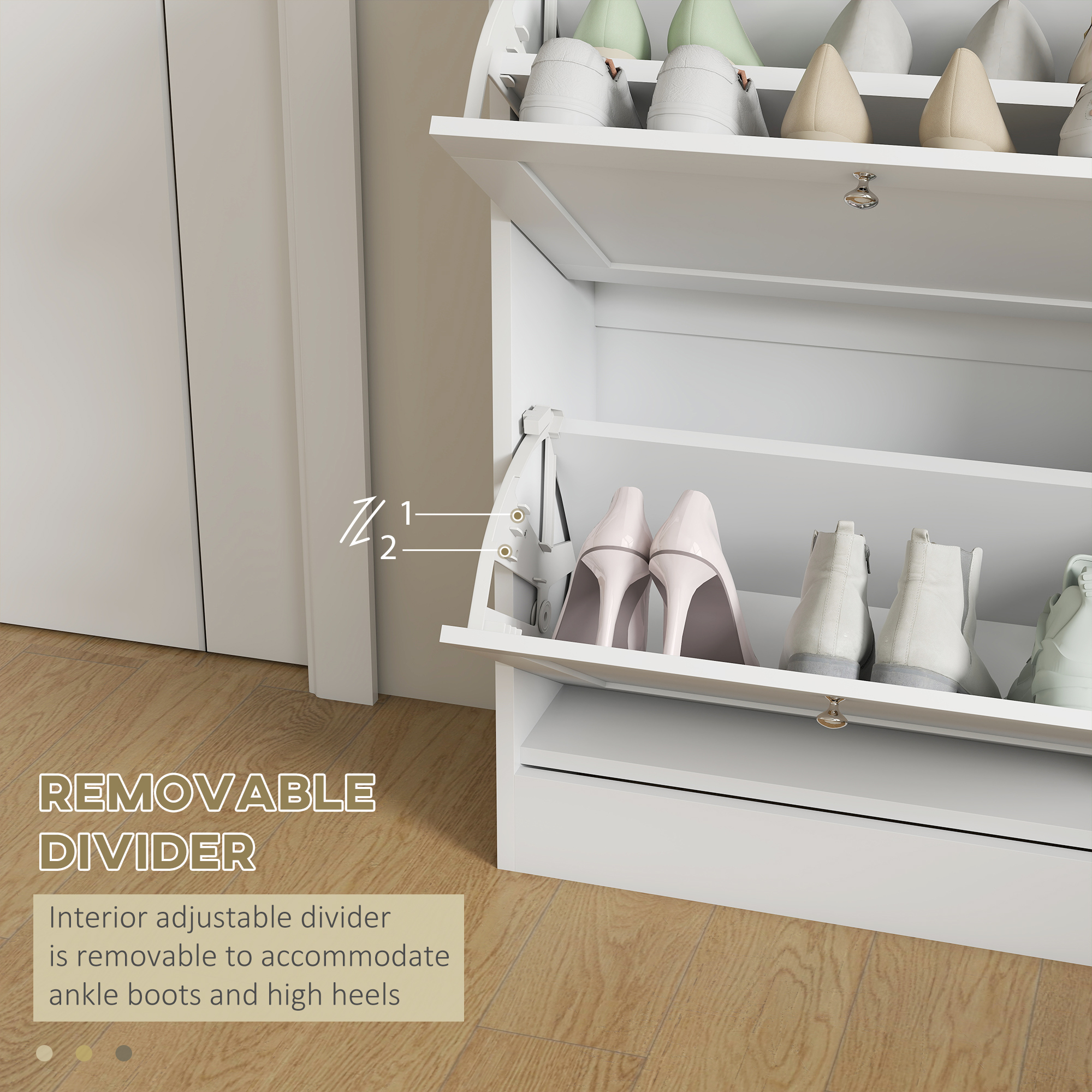 Two Flip Drawer Shoe Cabinet-White — image 4