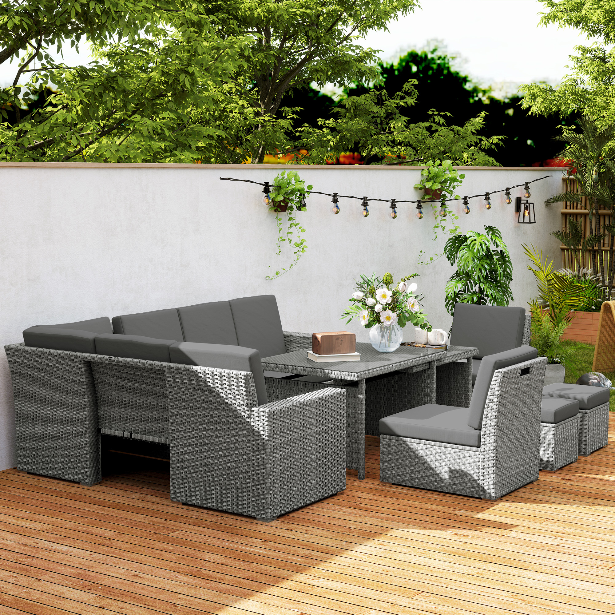 Seven-Piece Rattan Garden Sofa Set,with Expanding Table-Light Grey — image 4