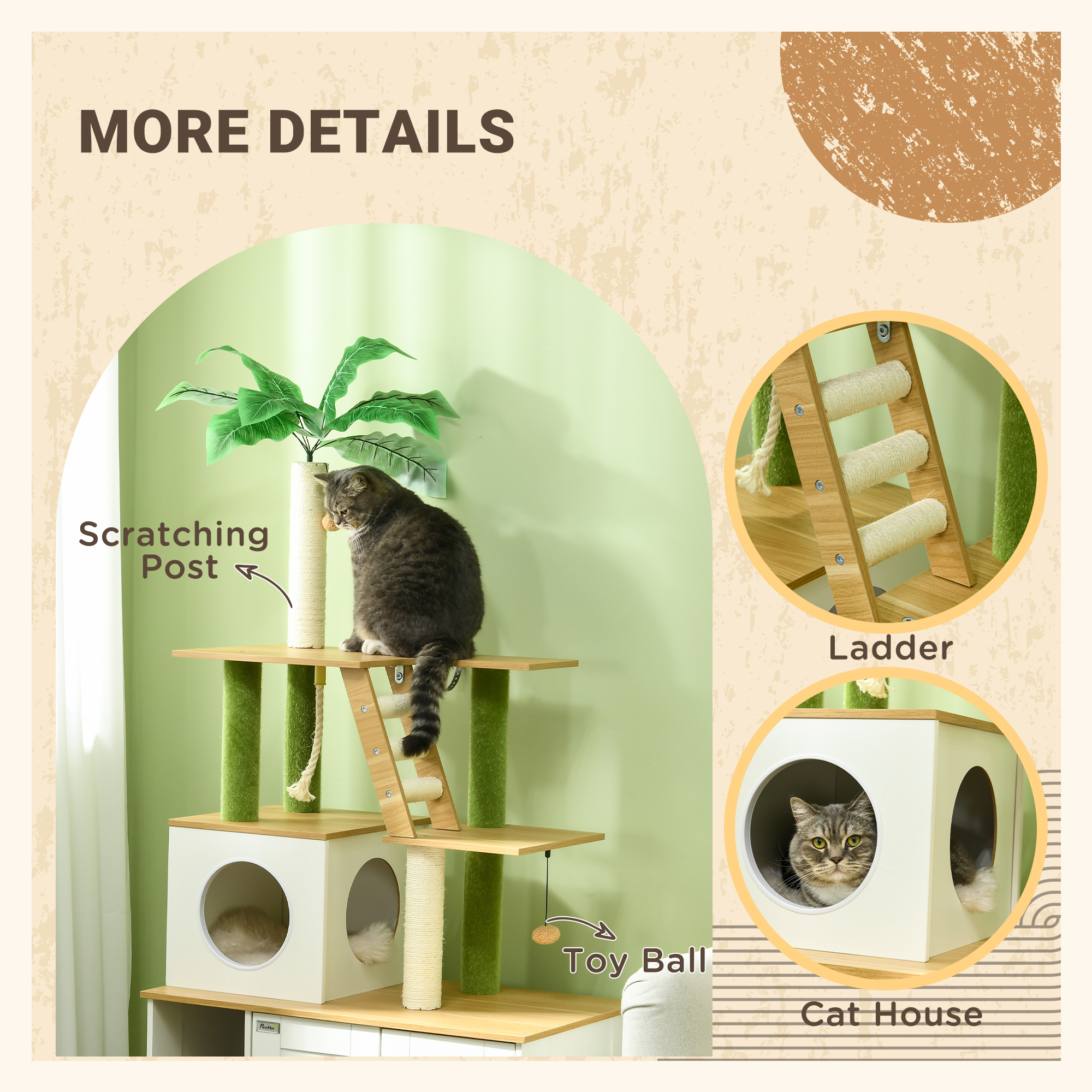2-in-1 Hidden Cat Litter Box,Green Leaf Tree,with House,Ladder,Scratching — image 5