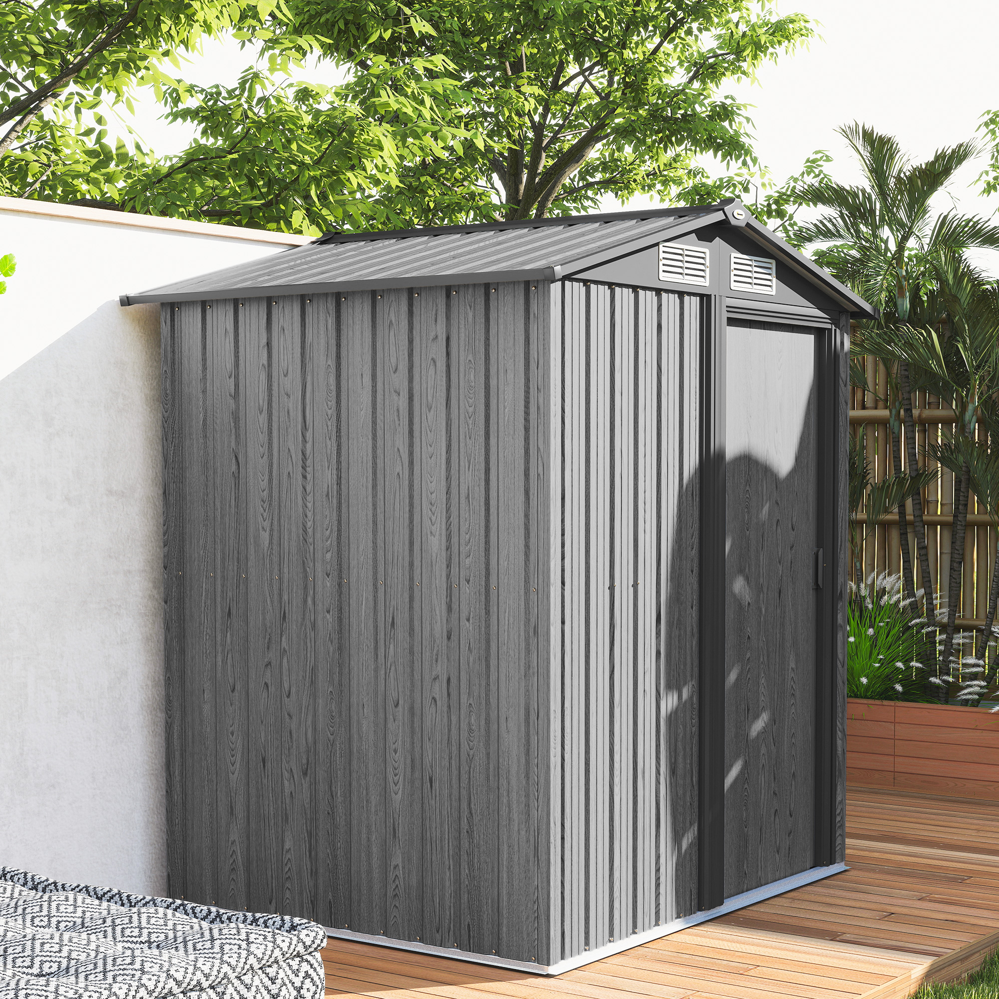 4.3 X 5ft Outdoor Garden Storage Shed-Grey Wood Effect