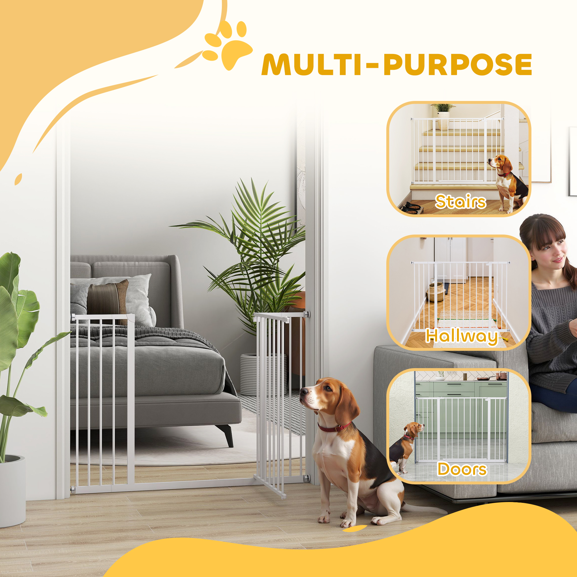Dog Gate Pet Safety Stair Barrier Pressure Fit Adjustable 76-82/86-97/101-107