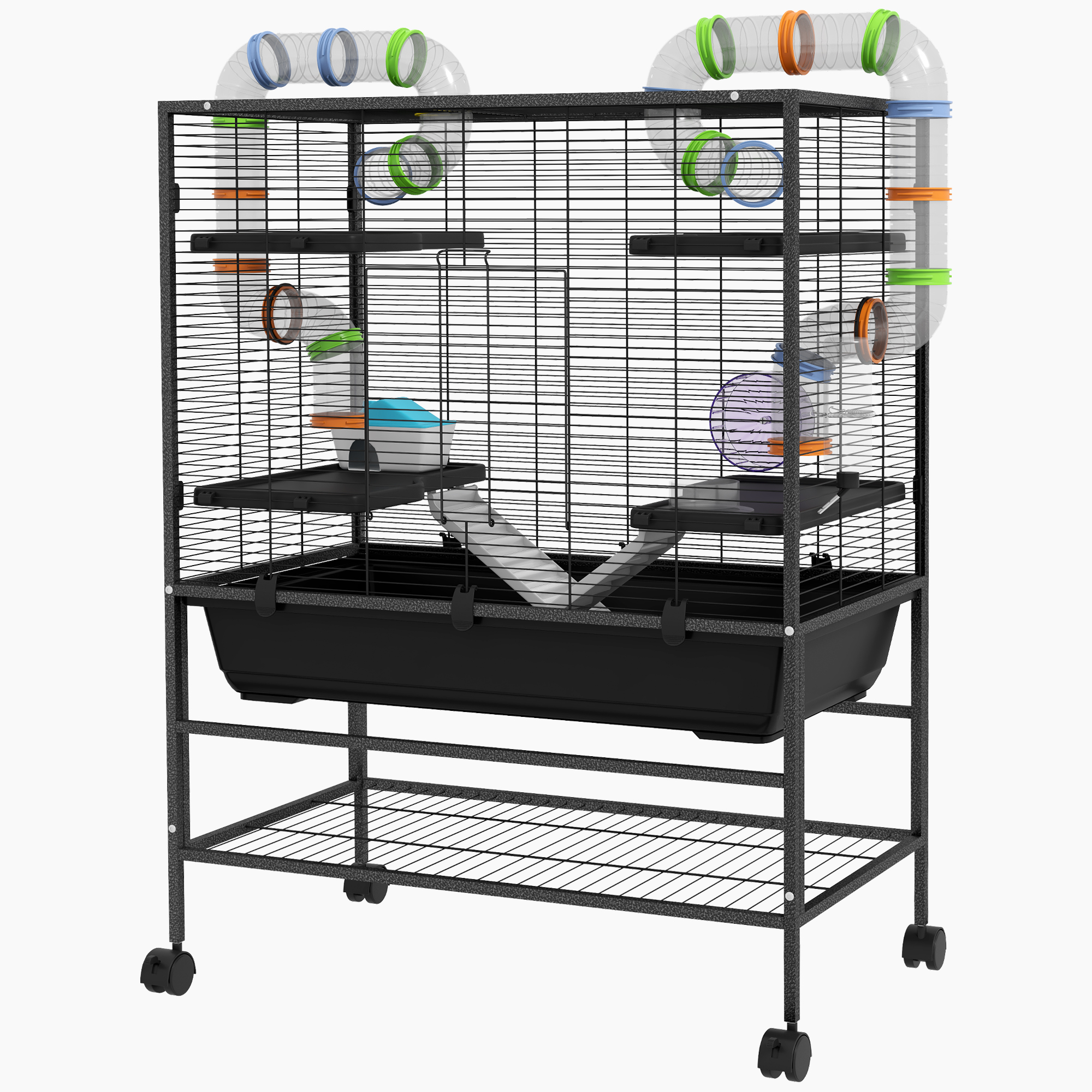 Large Hamster Cage,Gerbil Cage With Tubes,Storage Shelf,Ramps,Platforms,Running Wheel-Black detail photo 11