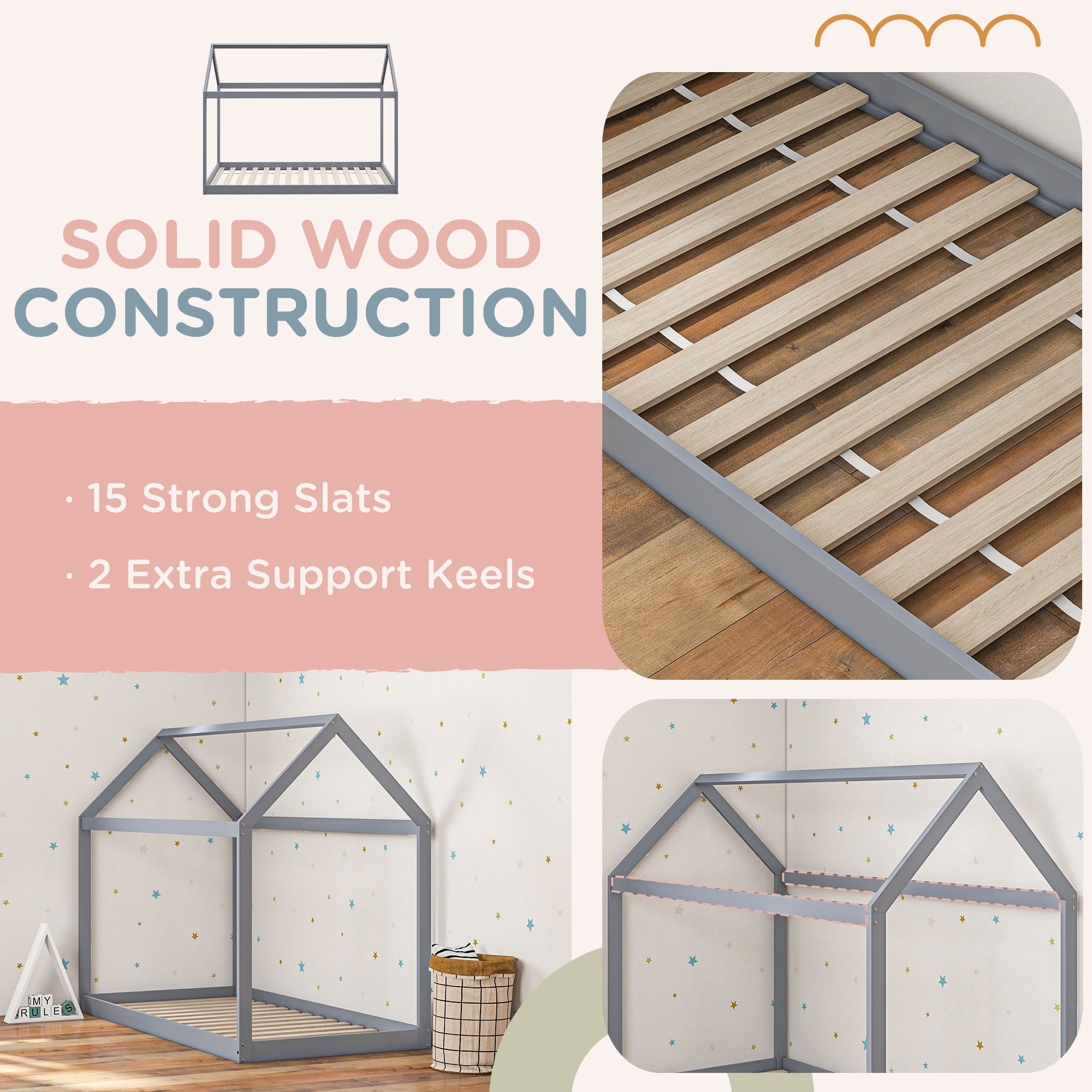 Single Bed Frame,House Scandinavian Style Wooden Frame For 90W X 190Dcm — image 3