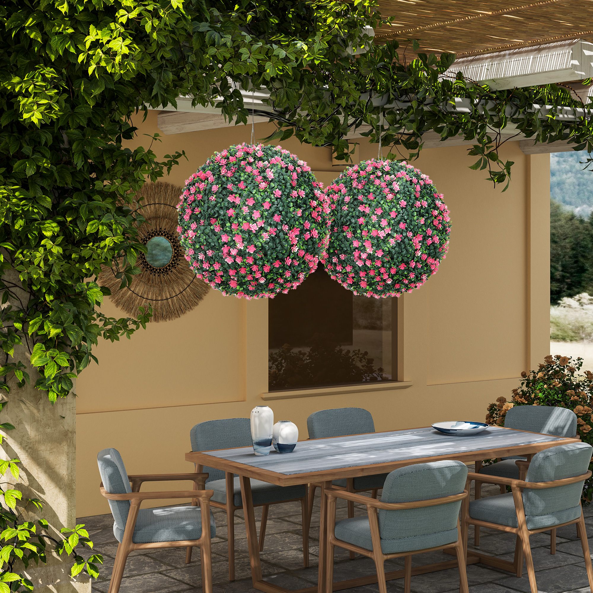 Set of two artificial boxwood balls plants-pink