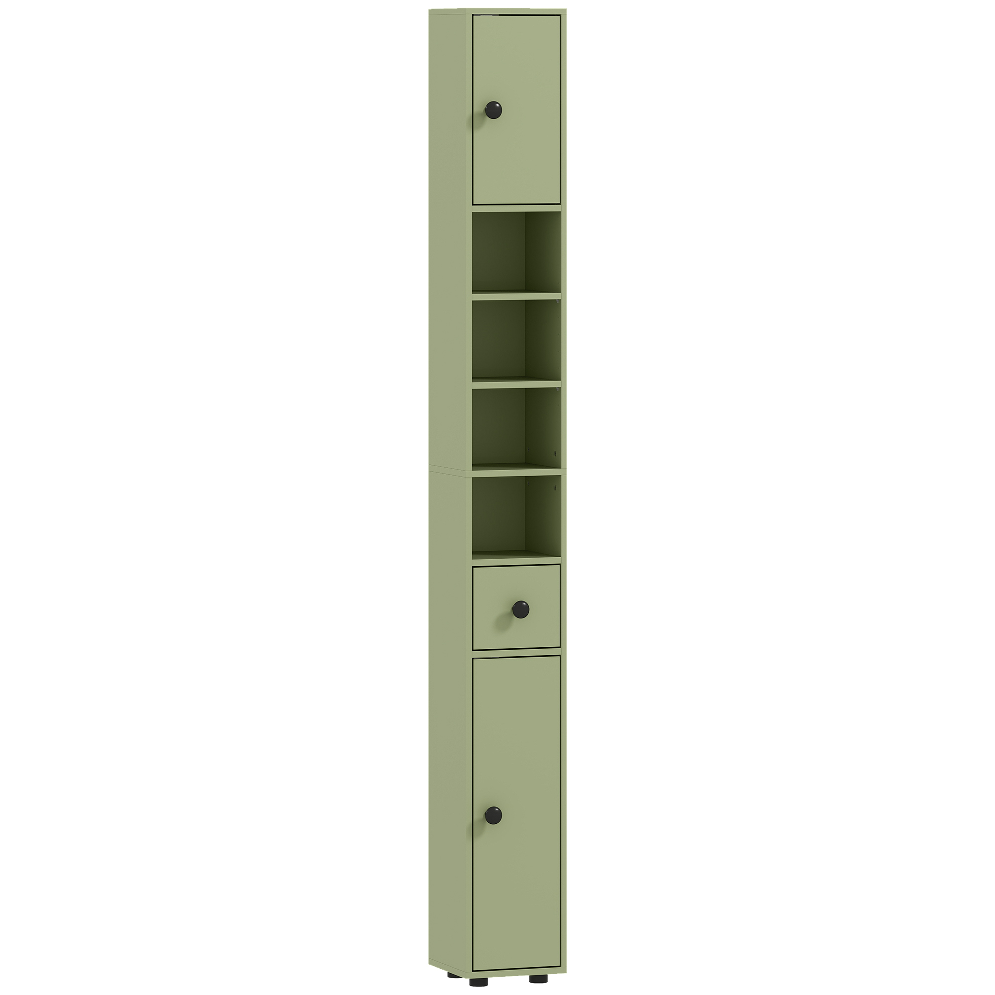 180cm Slim Bathroom Cabinet,with Drawer,Shelves And Cupboards-Green — image 4