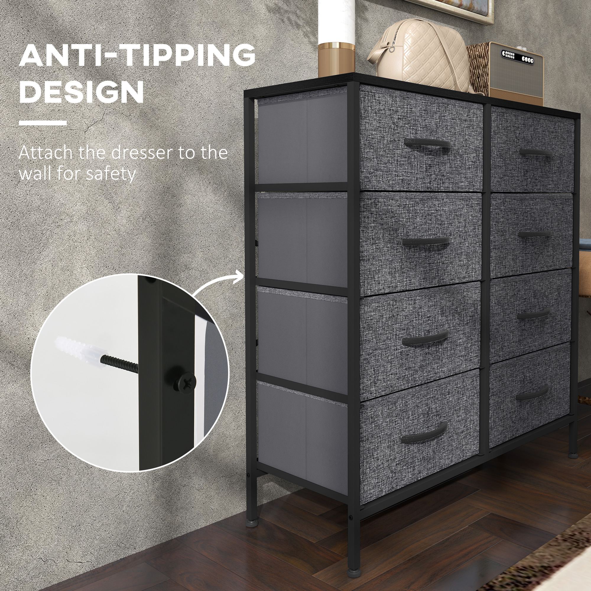 Fabric Chest Of Drawers,Industrial Bedroom Dresser With 8 Drawers,Steel Frame — image 4